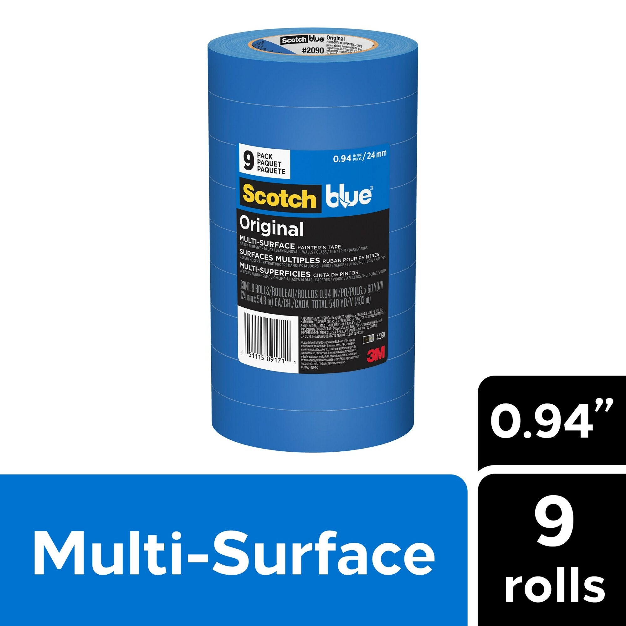 ScotchBlue Original Painter’s Tape 2090-24AP9, 0.94 in x 60 yd (24mm x54,8m)