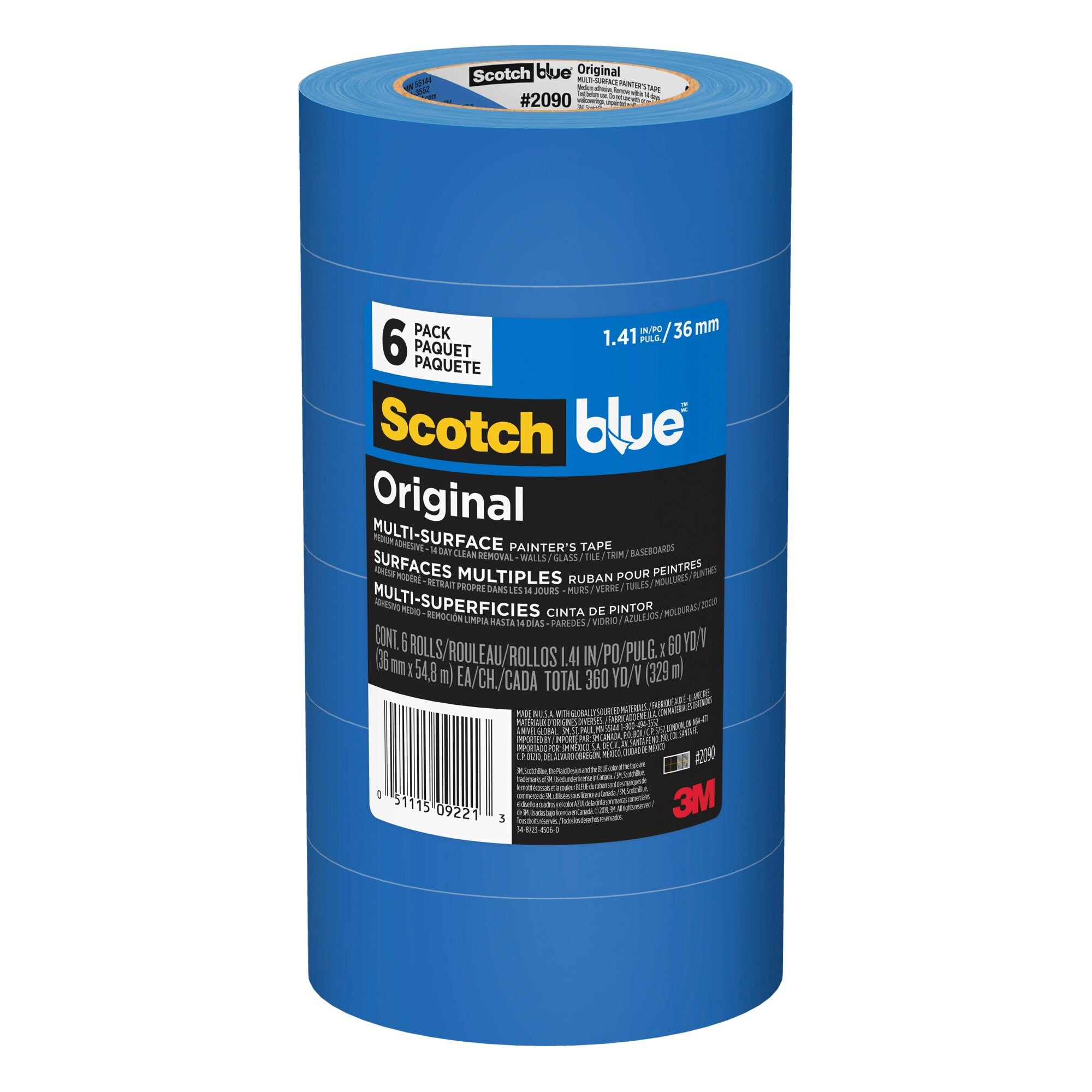 ScotchBlue Original Painter’s Tape 2090-36AP6, 1.41 in x 60 yd (36mm x54,8m)