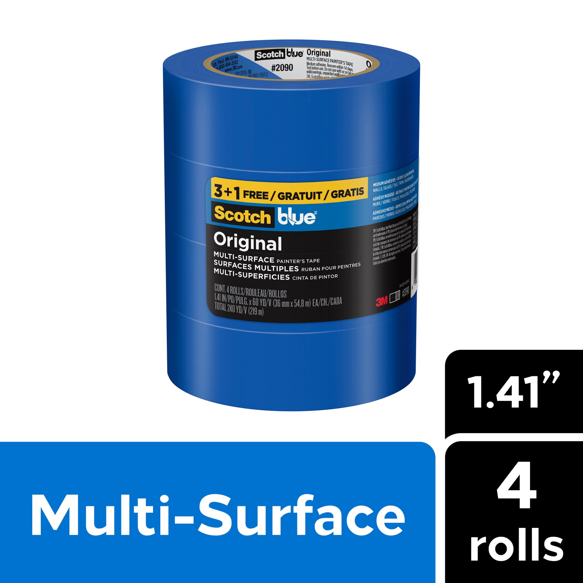 ScotchBlue Original Painter’s Tape 2090-36NC4-P, 1.41 In X 60 Yd (36mmX 54,8M)