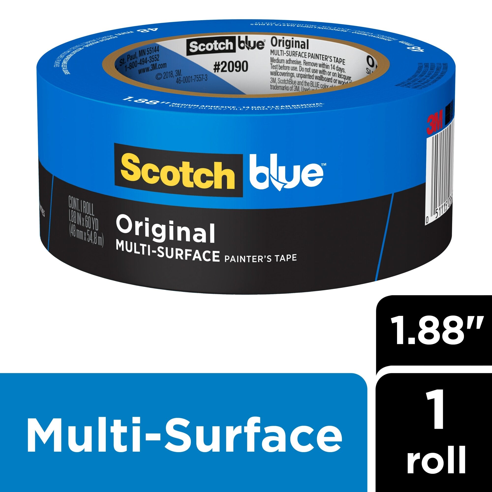 ScotchBlue Original Painter’s Tape 2090-48NC, 1.88 in x 60 yd (48mm x54,8m)