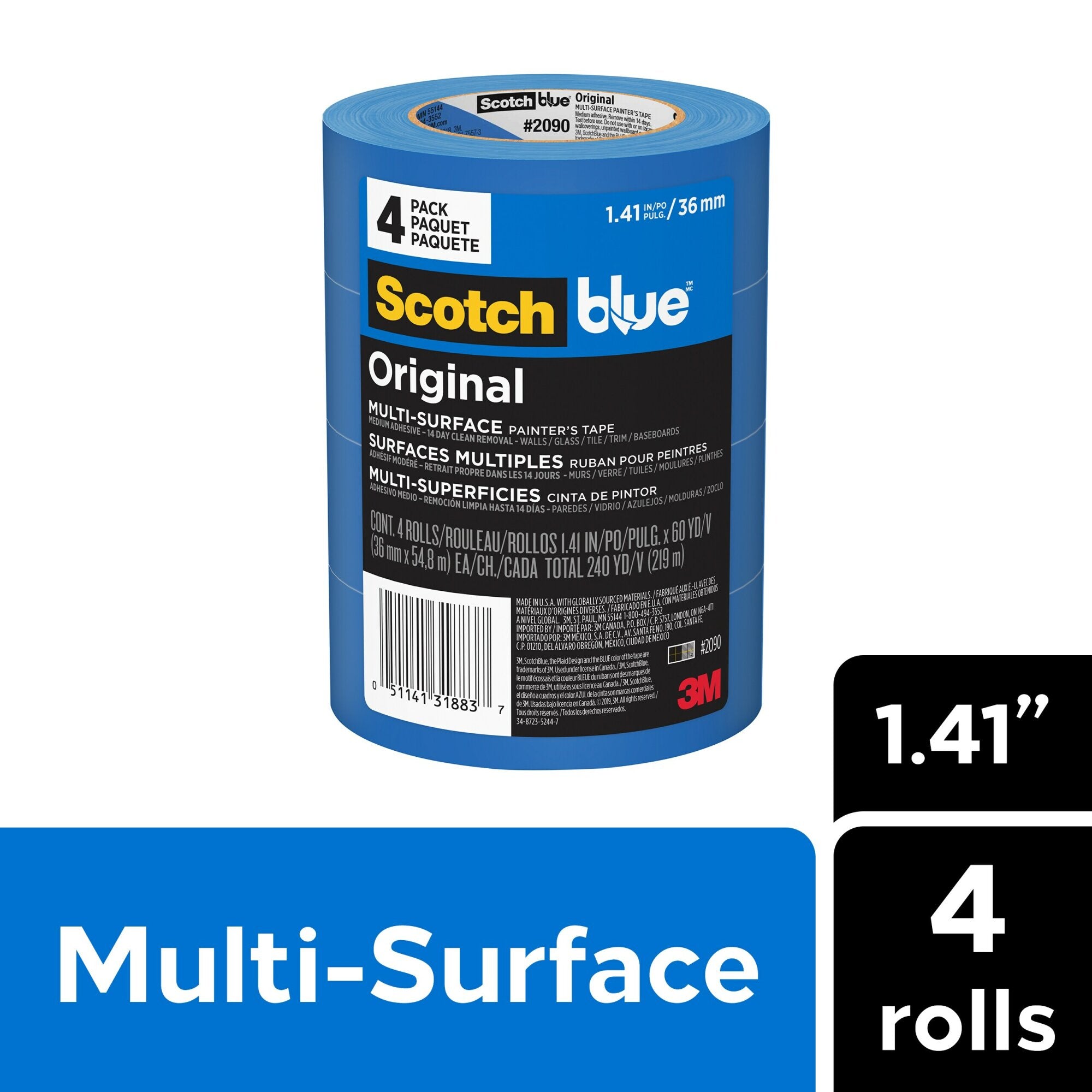 ScotchBlue Original Painter’s Tape 2090-36EP4, 1.41 in x 60 yd (36mm x54,8m)