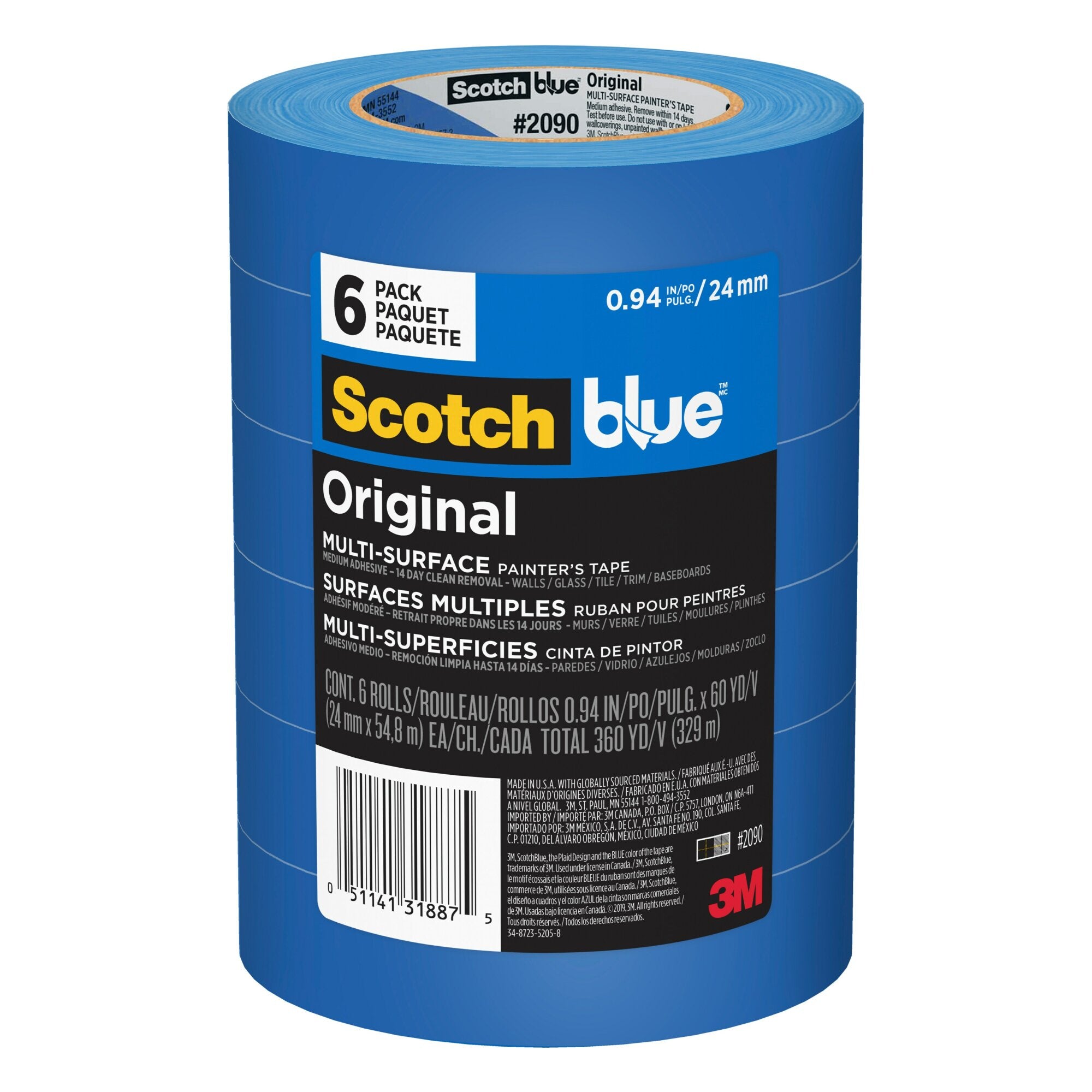 ScotchBlue Original Painter’s Tape 2090-24EP6, 0.94 in x 60 yd (24mm x54,8m)