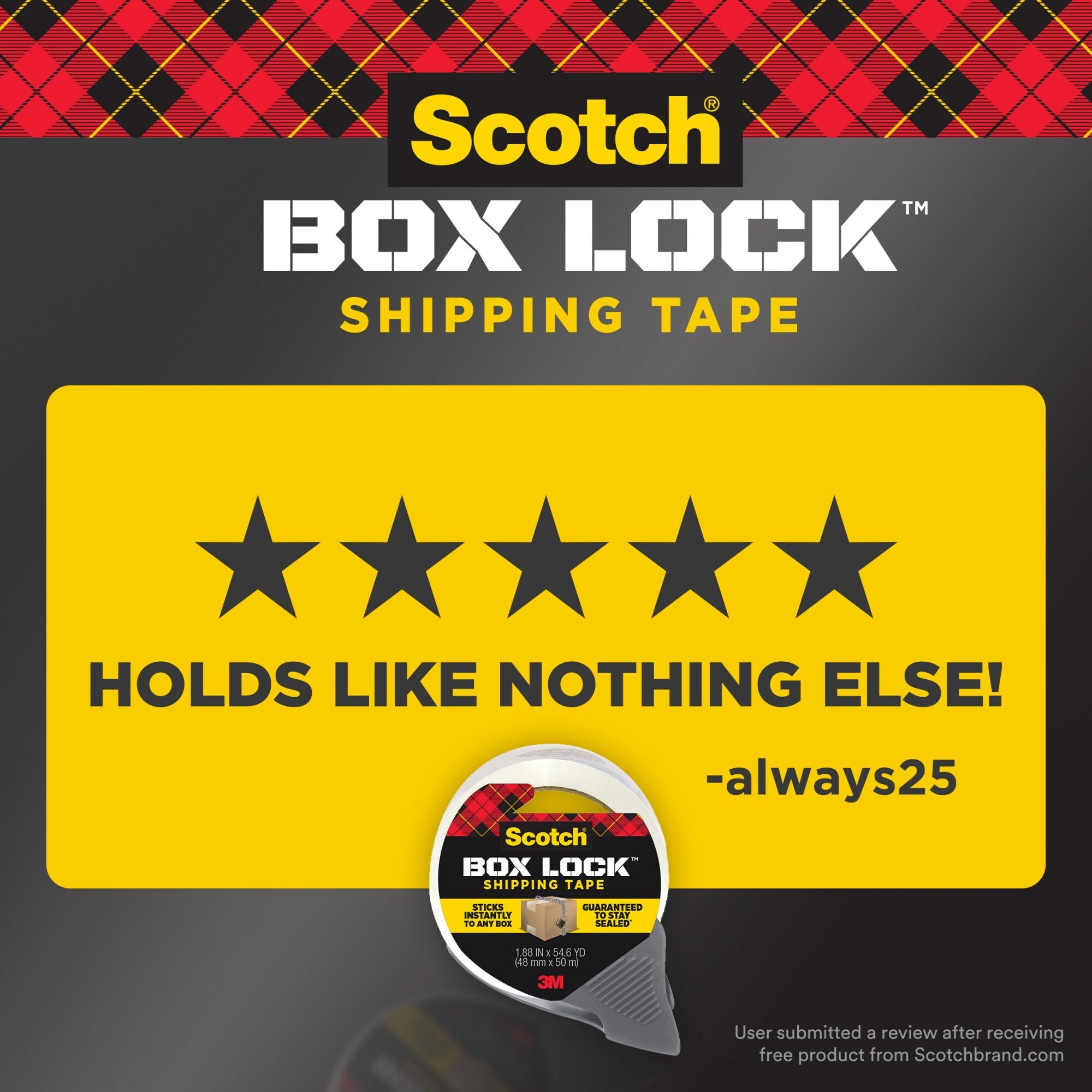 Scotch® Box Lock Packaging Tape 195-EF, 1.88 in x 22.2 yd (48 mm x 20.3 m)