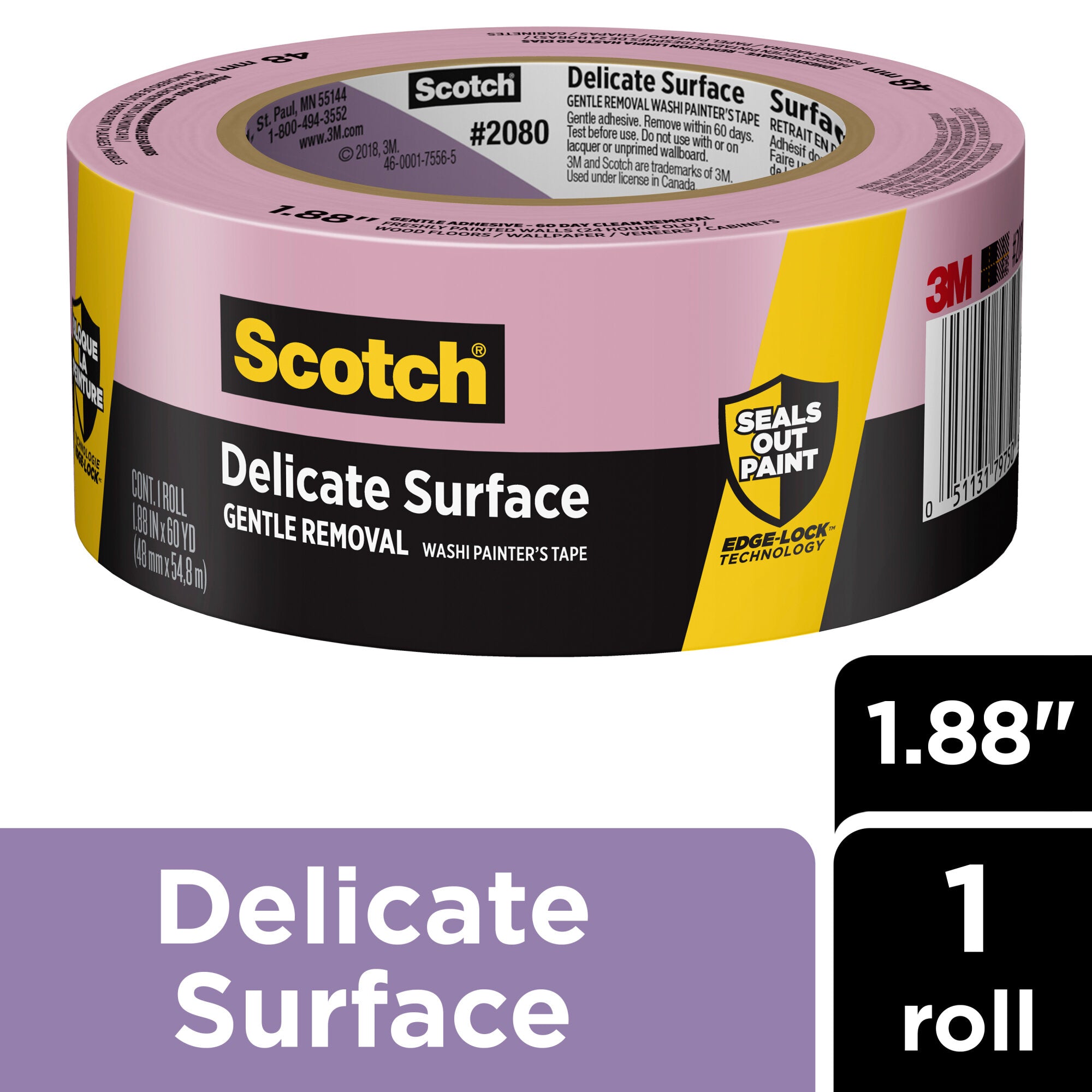 Scotch® Delicate Surface Painter’s Tape 2080-48EC, 1.88 in x 60 yd