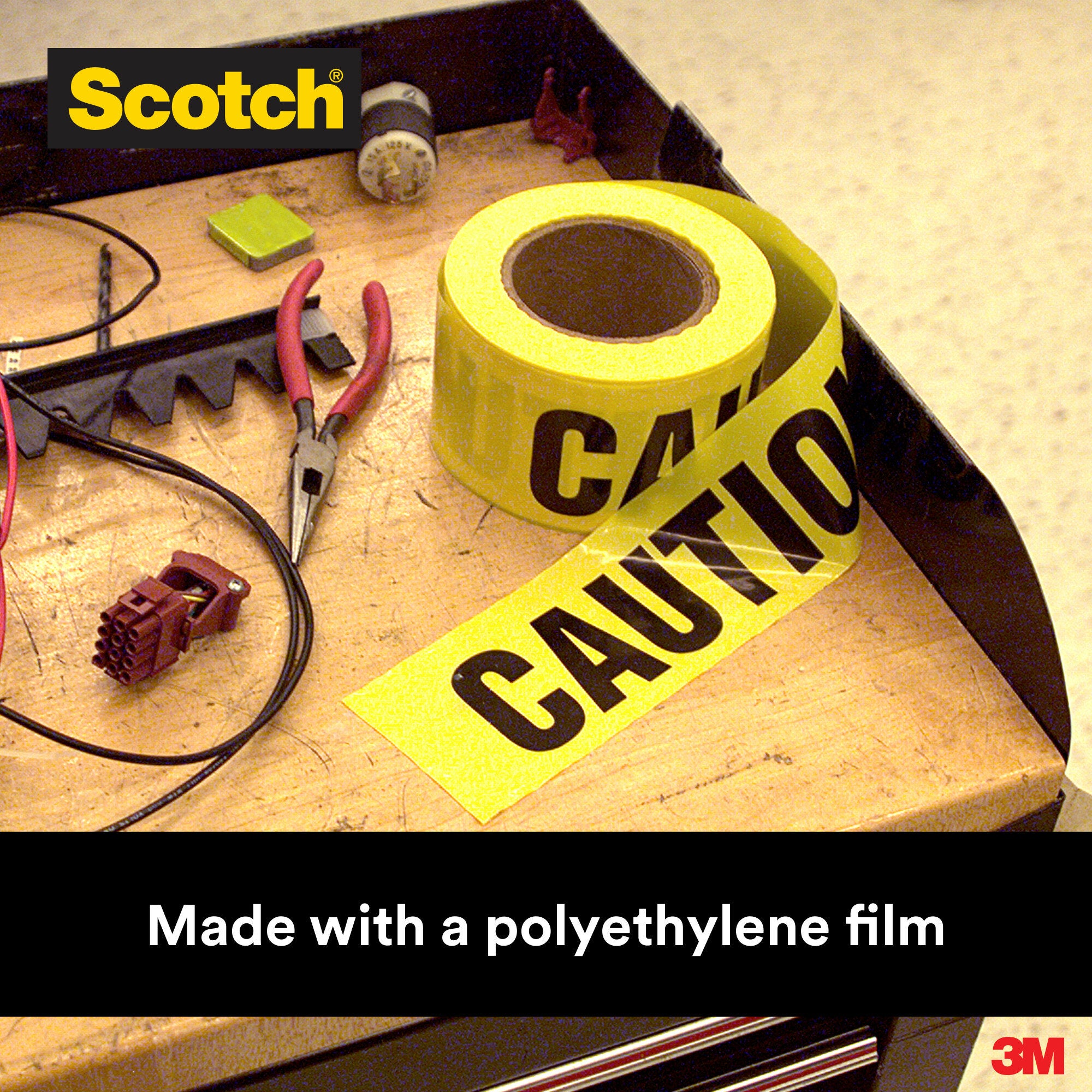 Scotch® Barricade Tape 301, CAUTION, 3 in x 300 ft, Yellow Fashion