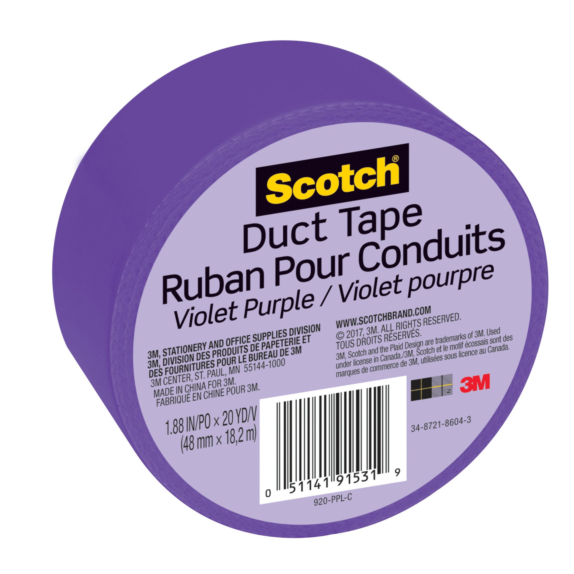 Scotch® Duct Tape 920-PPL-C, 1.88 in x 20 yd (48 mm x 18,2 m), Purple Fashion