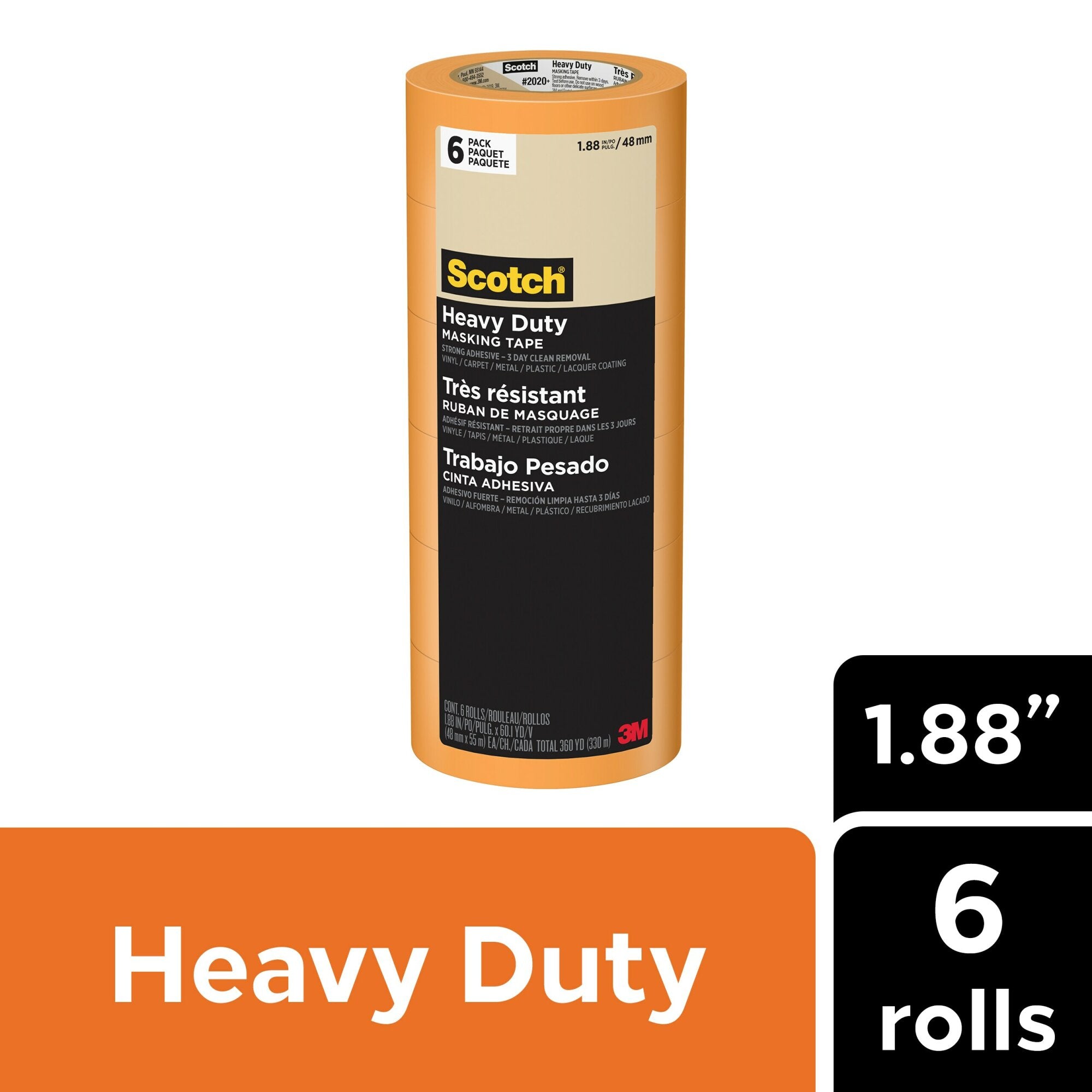 Scotch® Heavy Duty Masking Tape 2020+-48TP6, 1.88 in x 60.1 yd (48mm x55m) on Sale
