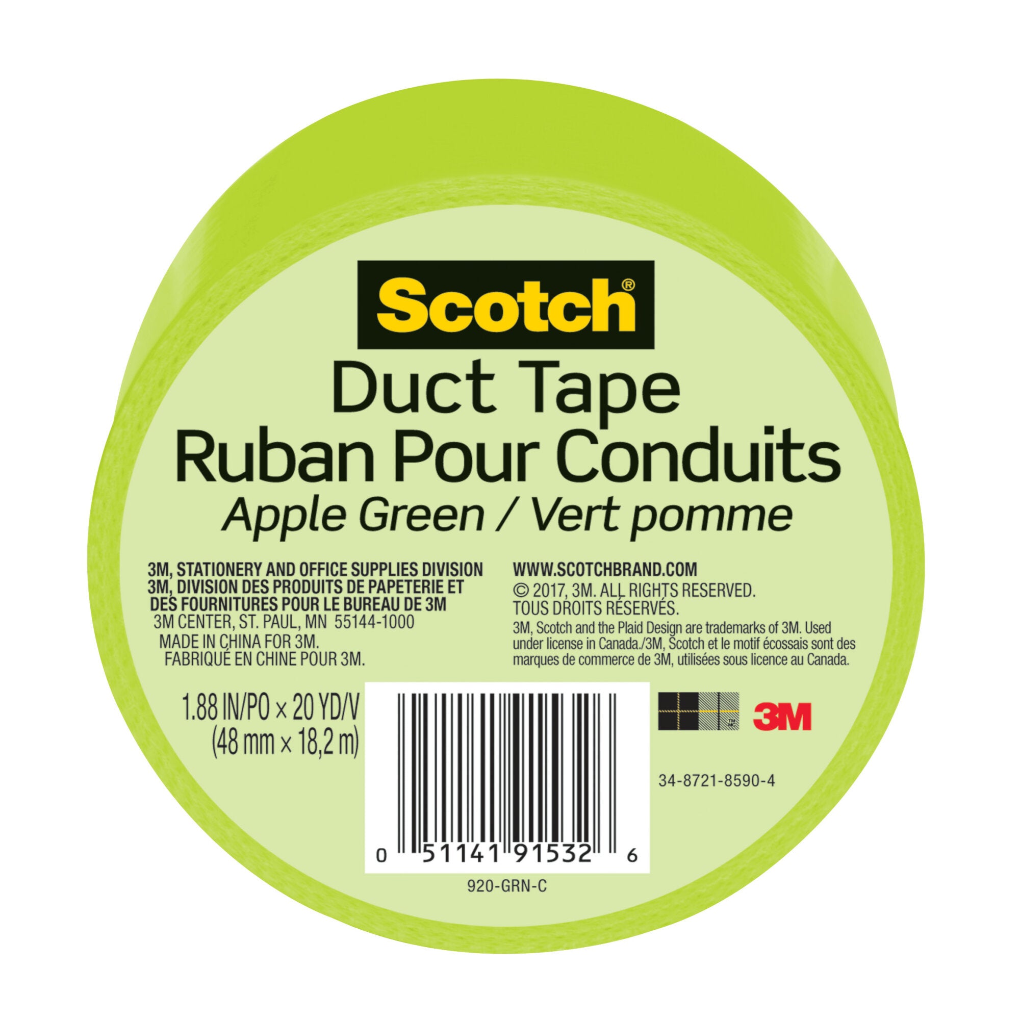 Scotch® Duct Tape 920-GRN-C, 1.88 in x 20 yd (48 mm x 18,2 m), Green Sale
