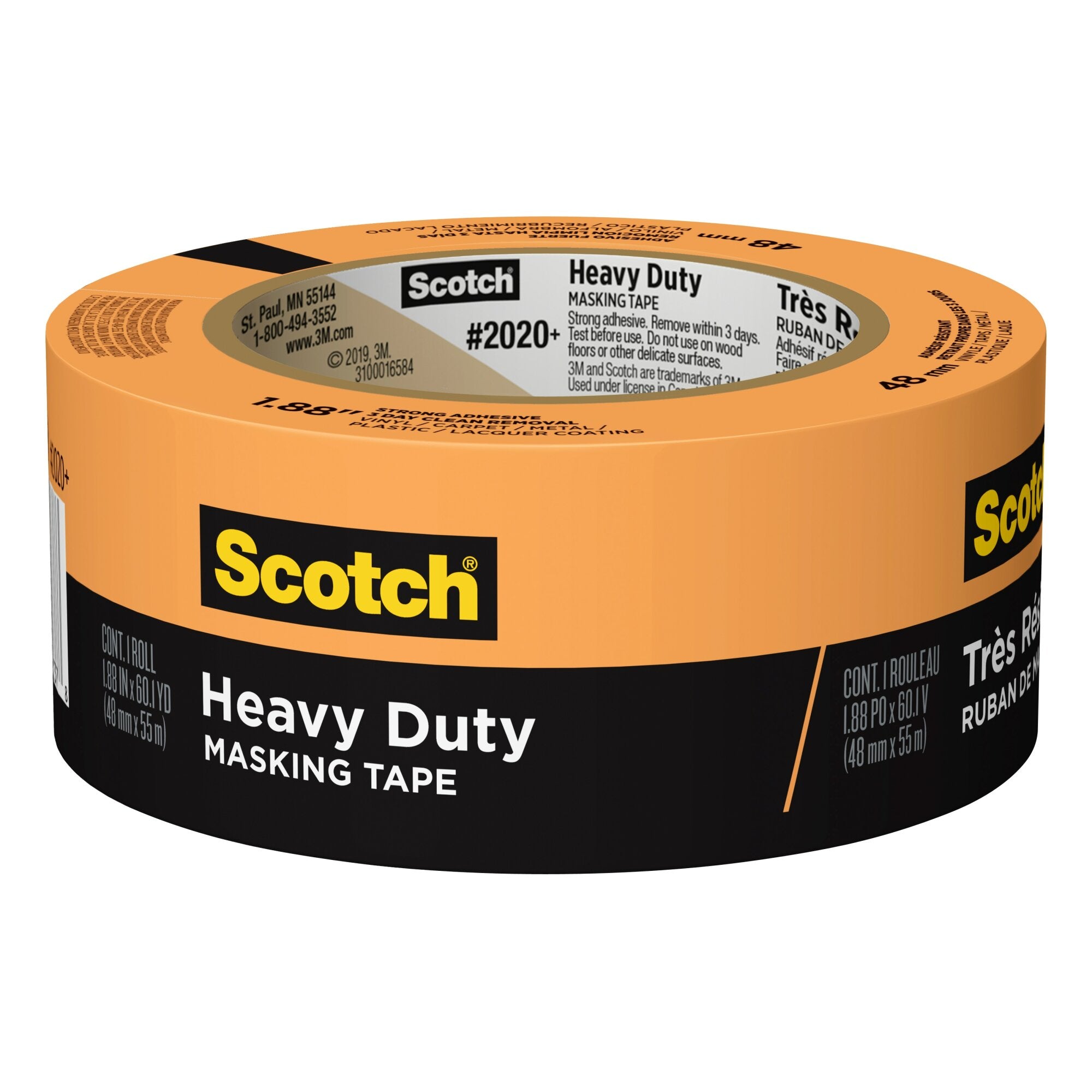 Scotch® Heavy Duty Masking Tape 2020+-48TP, 1.88 in x 60.1 yd (48mm x55m)