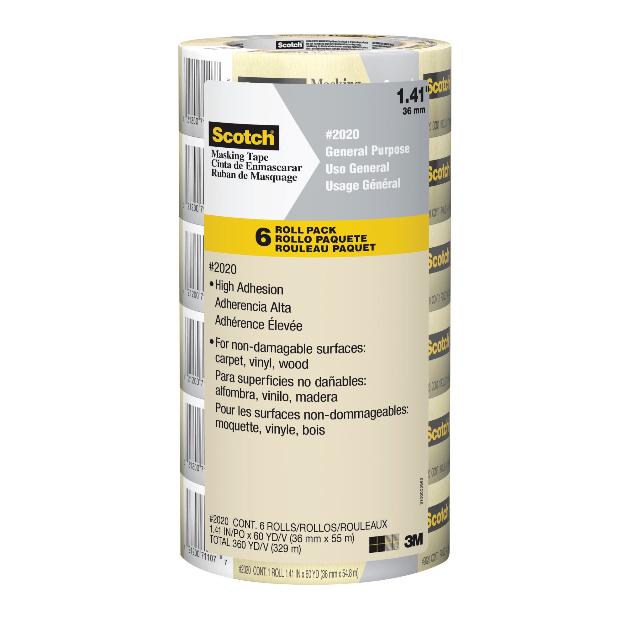 Scotch® Masking Tape 2020-36A-CP, 1.41 in x 60.1 yd (36 mm x 55 m) 6rolls/pack Online Hot Sale