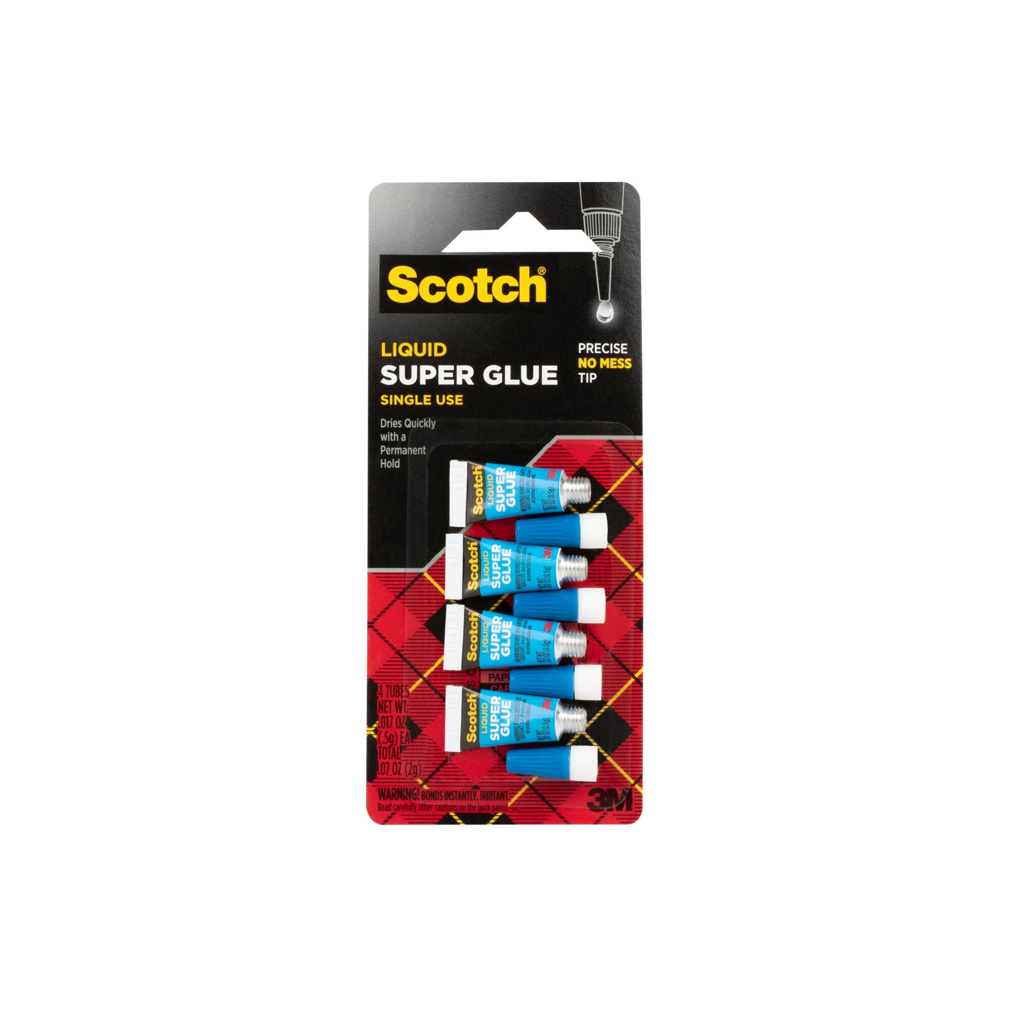 Scotch® Super Glue Liquid AD114, 4-Pack of single-use tubes, .017 ozeach Discount