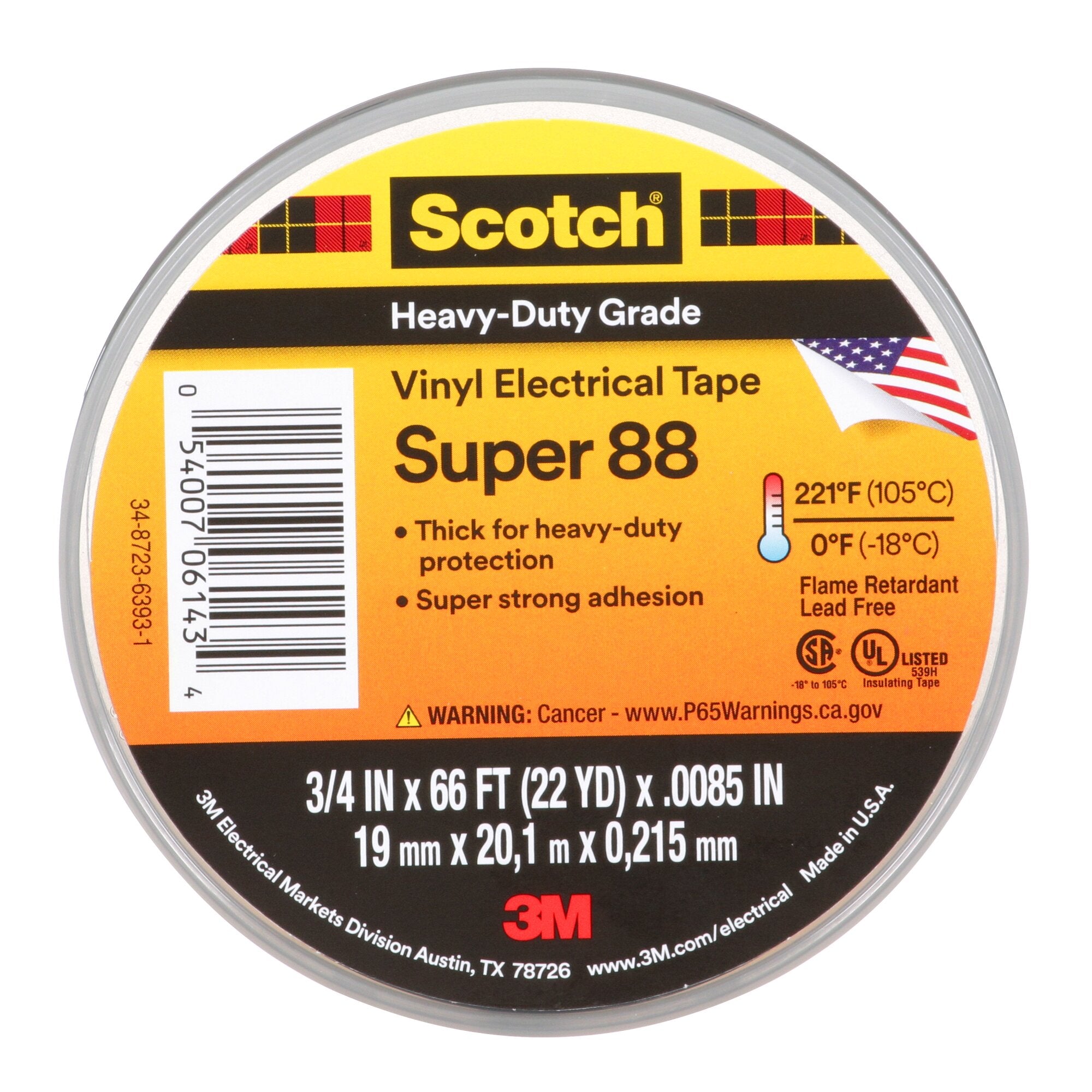 Scotch® Vinyl Electrical Tape Super 88, 3/4 in x 66 ft, Black, 10rolls/carton Supply