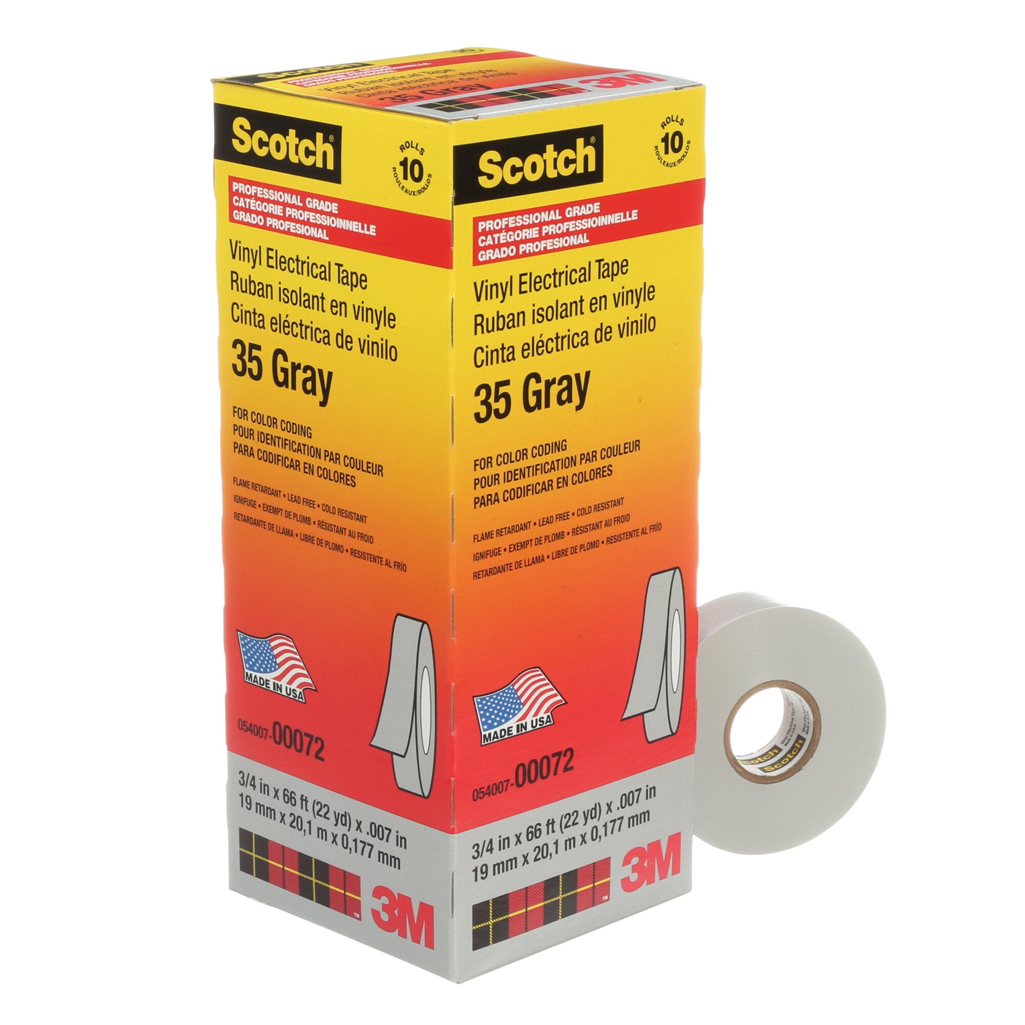 Scotch® Vinyl Color Coding Electrical Tape 35, 3/4 in x 66 ft, Gray