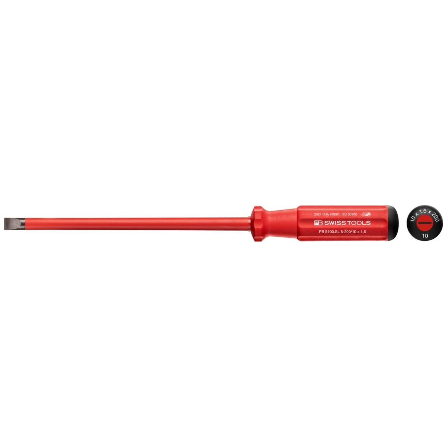 PB Swiss Tools PB 5100.SL 8-200/10 Classic VDE Slim Screwdriver, Slotted, Size 8