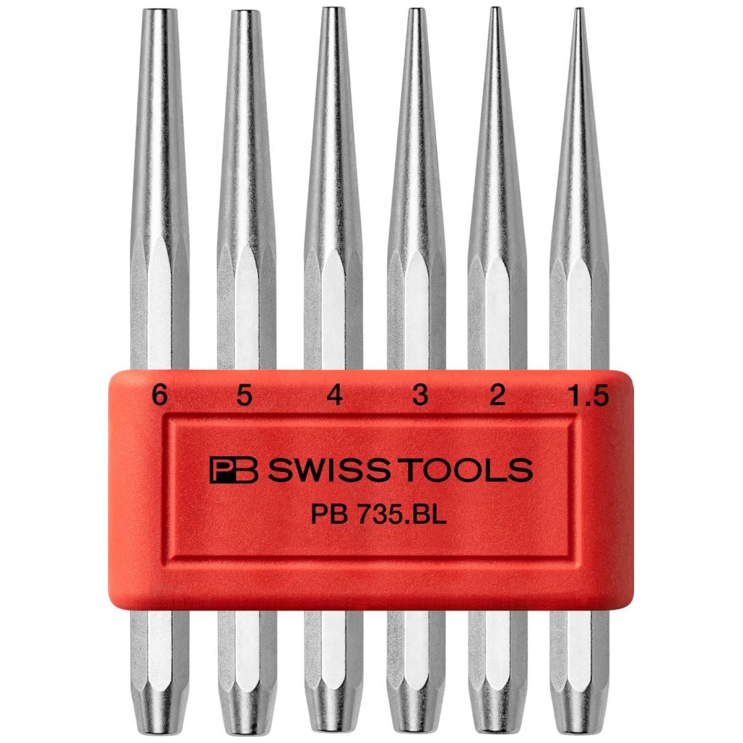 PB Swiss Tools PB 735.BL Drift Punch Set Flat Tip Octagonal Shaft 6-Piece, 1.5 – 6mm