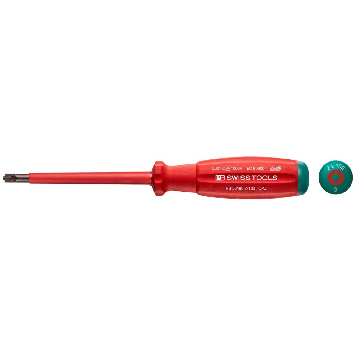 PB Swiss Tools PB 58180.2-100 SwissGrip VDE Screwdriver PZ2/SL Insulated,