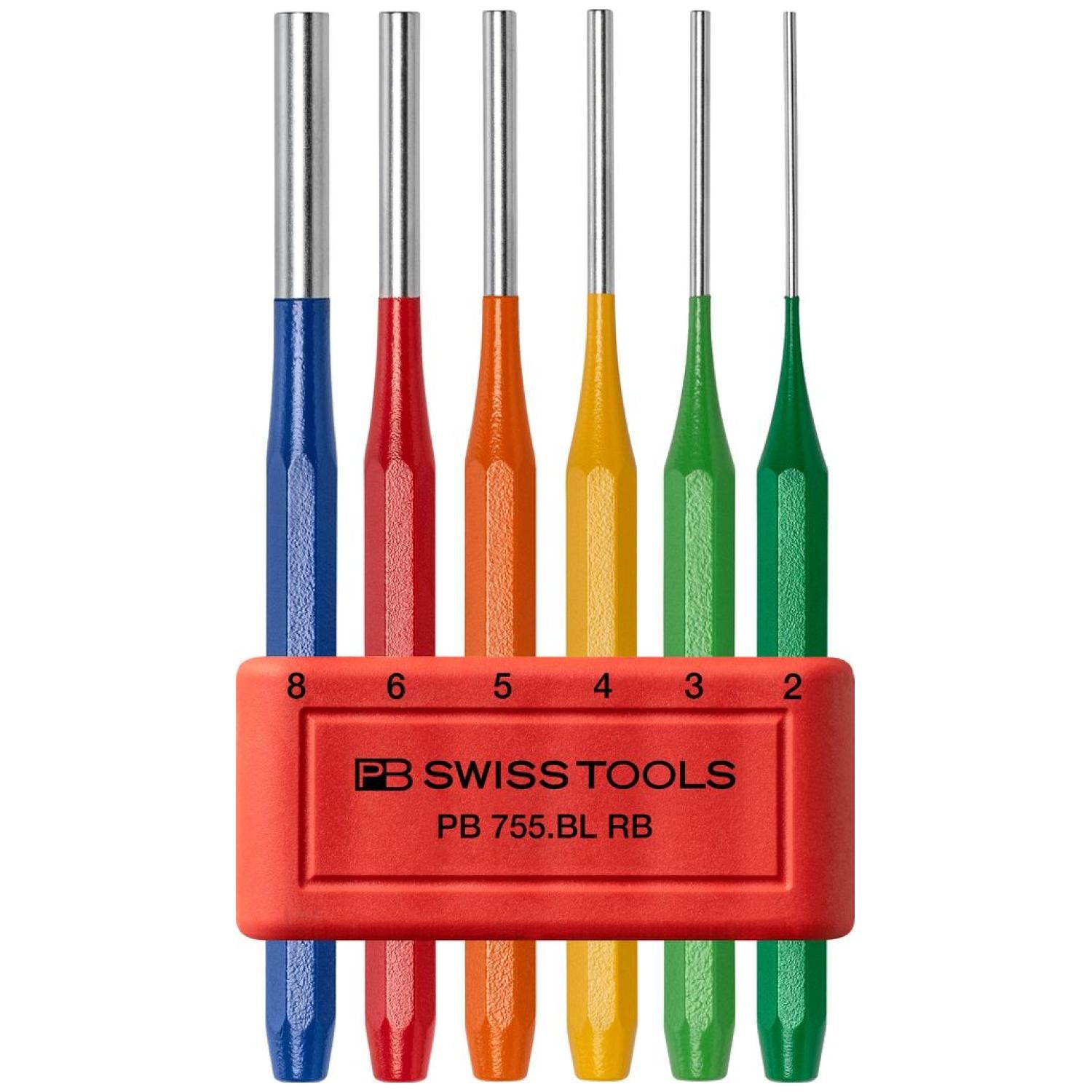 PB Swiss Tools PB 755.BL RB Rainbow Parallel Pin Punch Set, 6 pcs