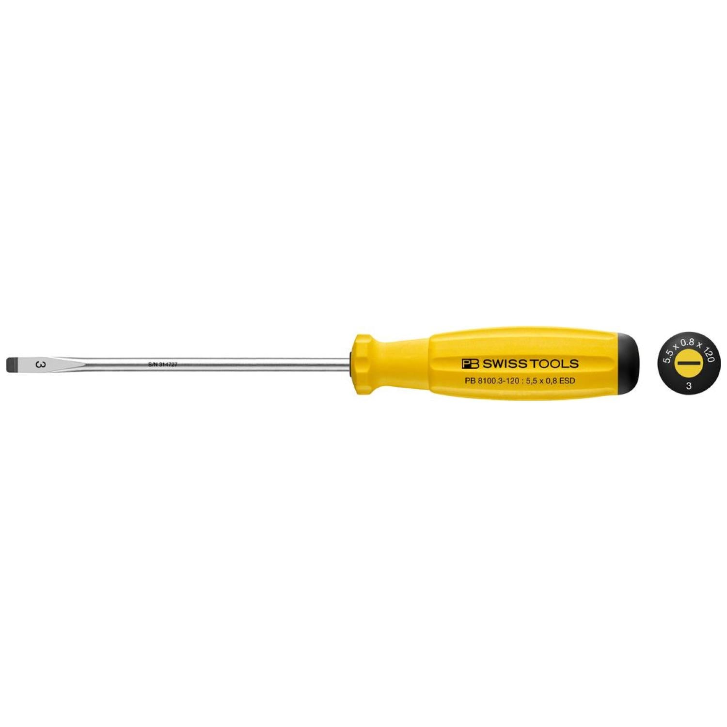 PB Swiss Tools PB 8100.3-120 ESD SwissGrip Screwdriver Slotted ESD – SL3