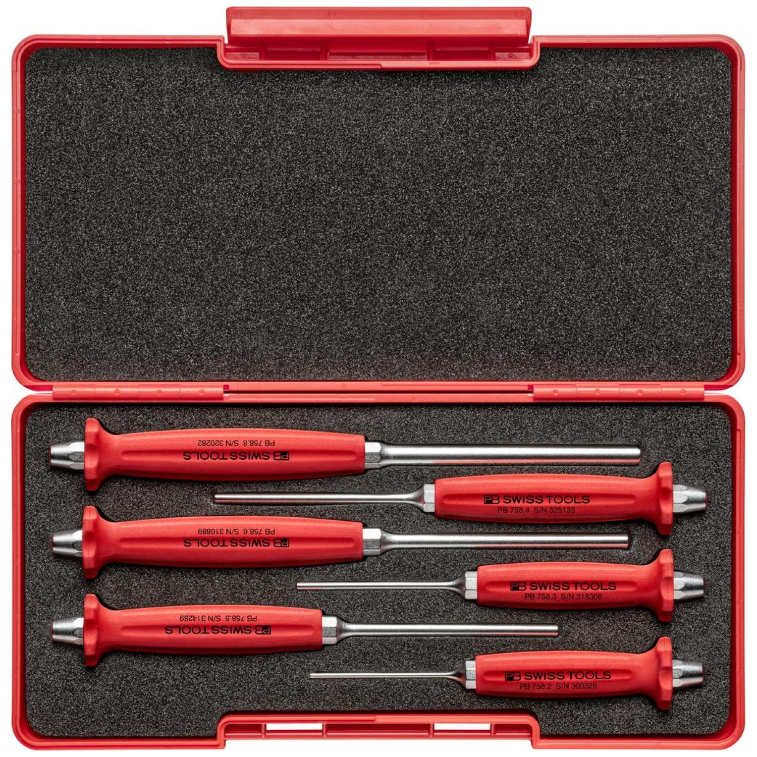 PB Swiss Tools PB 758.SET Grip Parallel Pin Punch Set, 6 pcs
