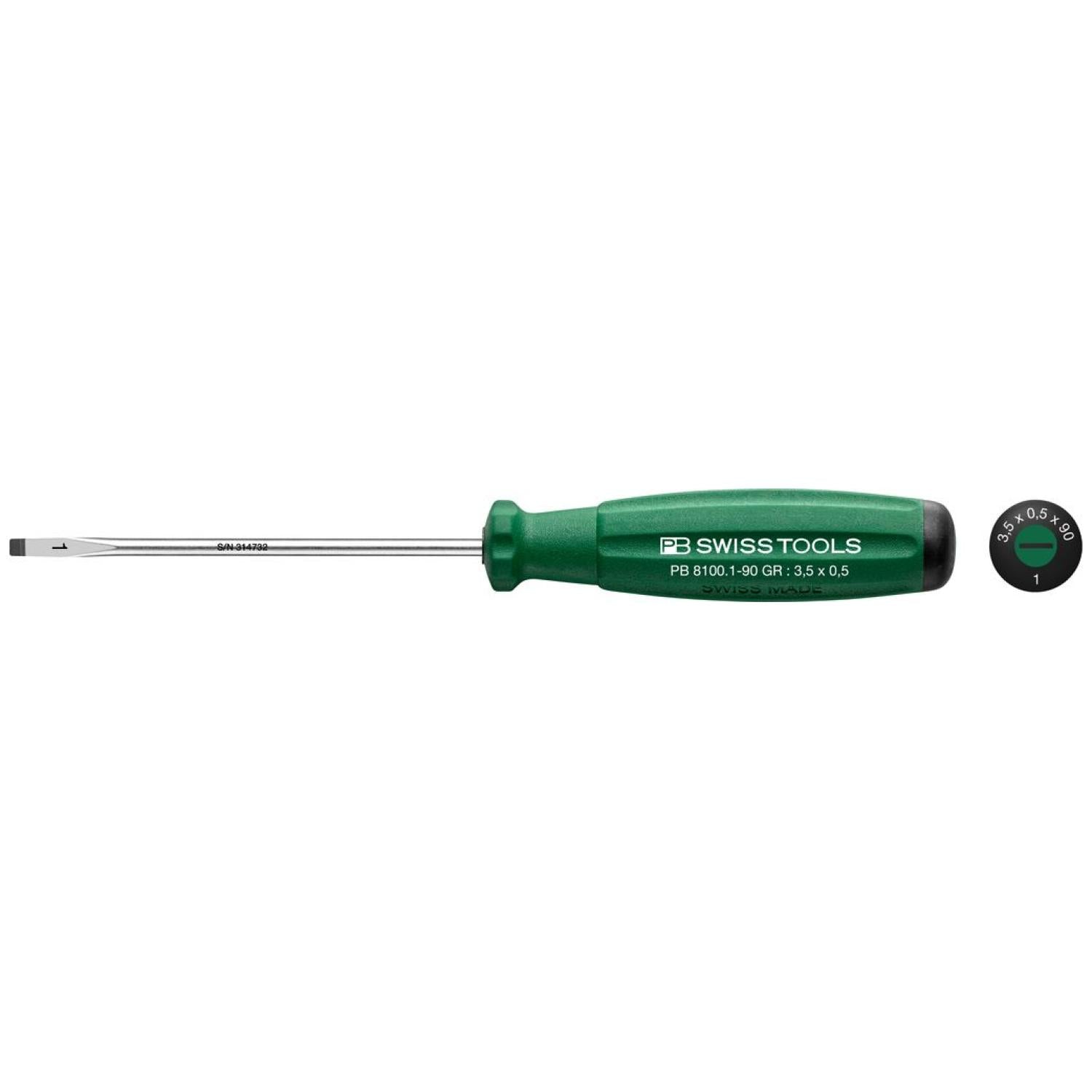 PB Swiss Tools PB 8100.1-90 GR SwissGrip Screwdrivers Slotted, 3.5 mm