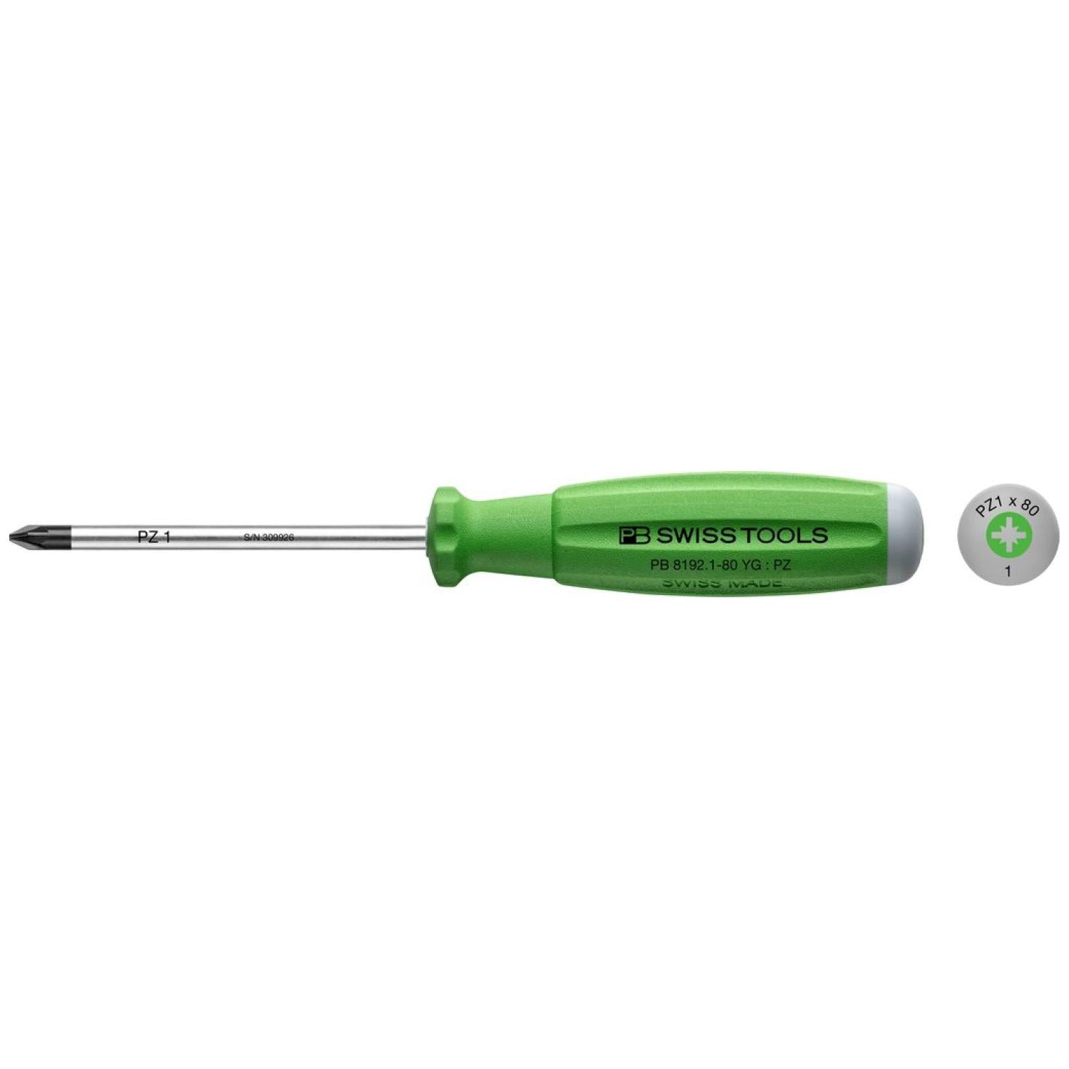 PB Swiss Tools PB 8192.1-80 YG Pozidriv SwissGrip Screwdrivers, PZ1 x 80mm