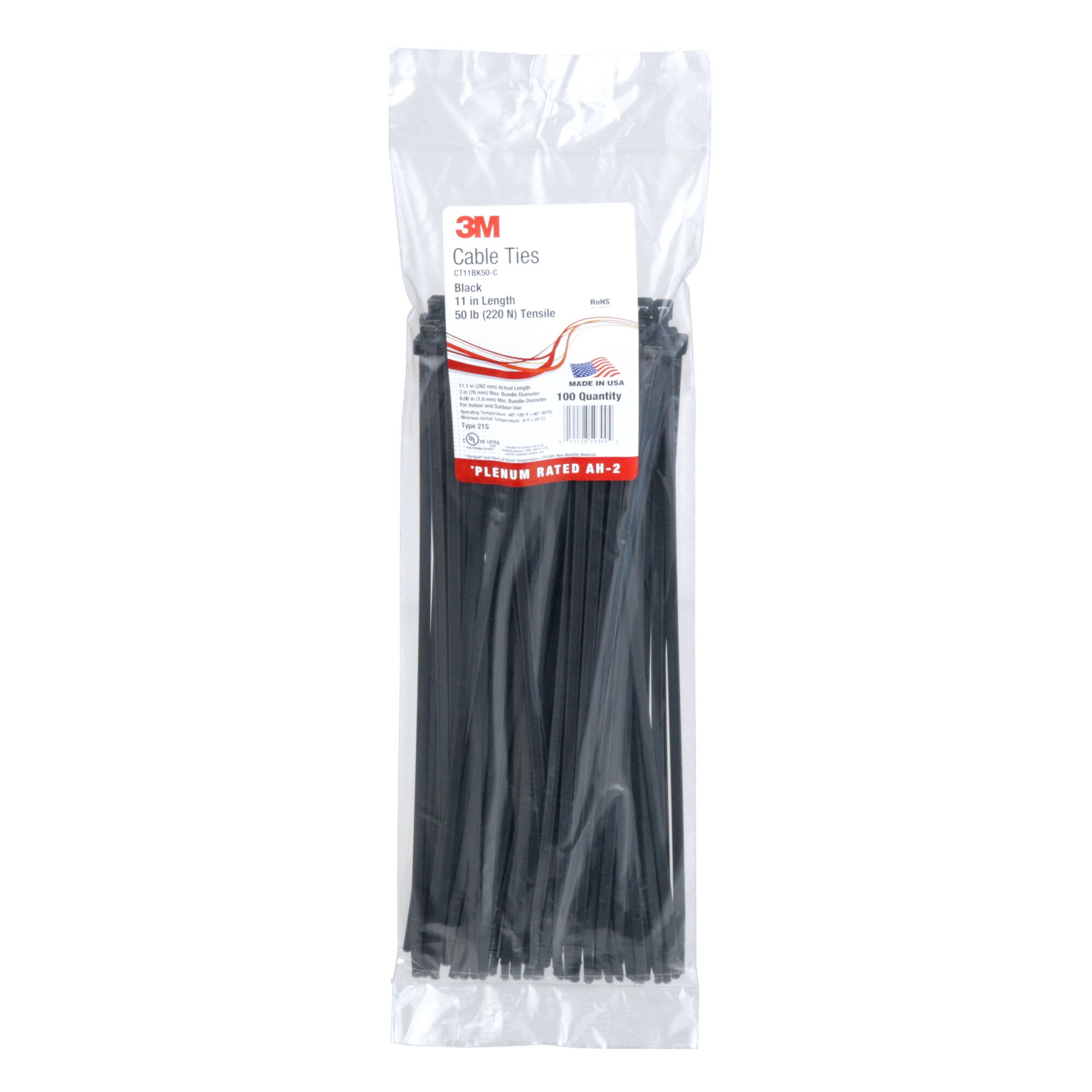 3M Cable Tie CT11BK50-C, curved tip allows for faster threading andinstallation