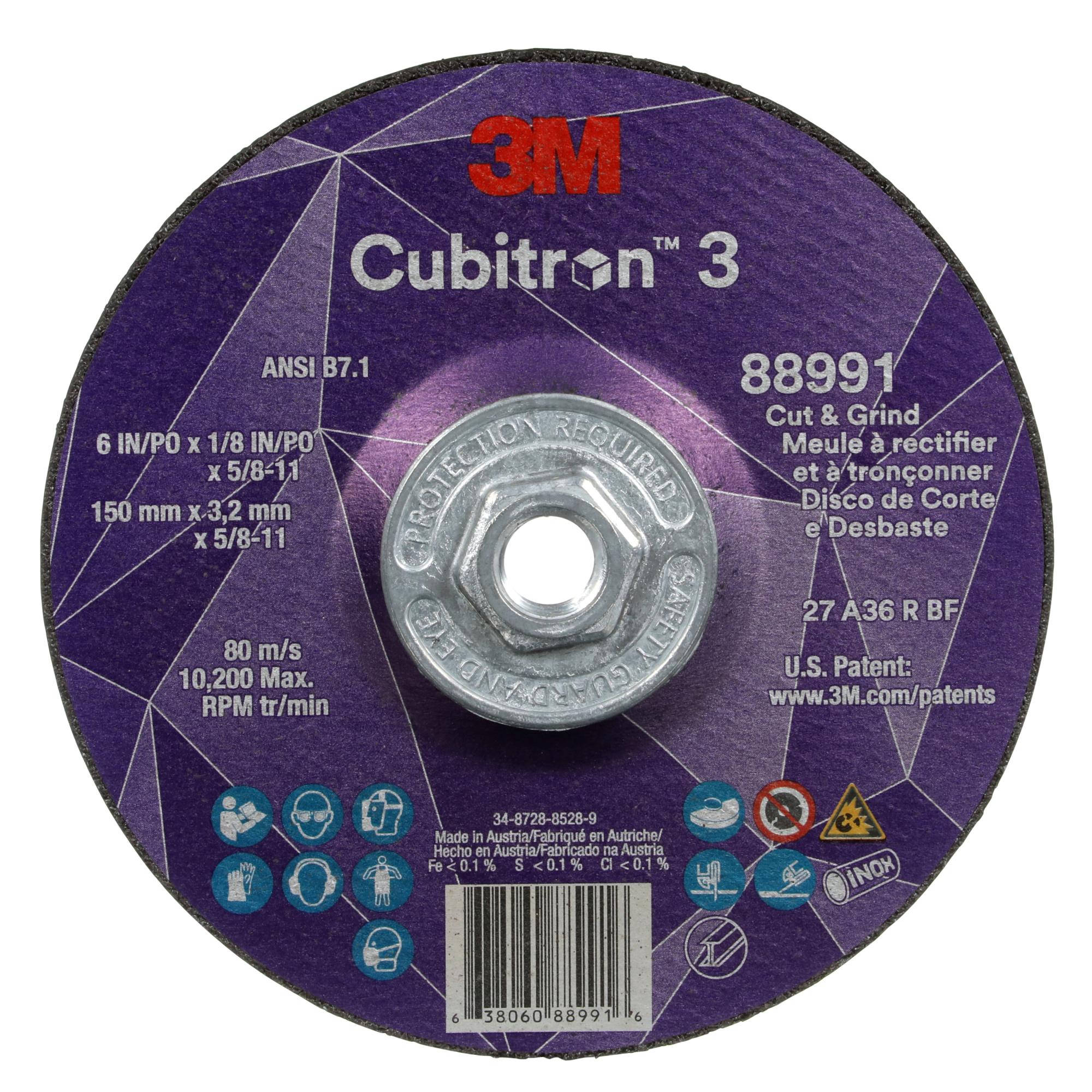3M Cubitron 3 Cut and Grind Wheel, 88991, 36+, T27, 6 in x 1/8 in x5/8 in-11 on Sale