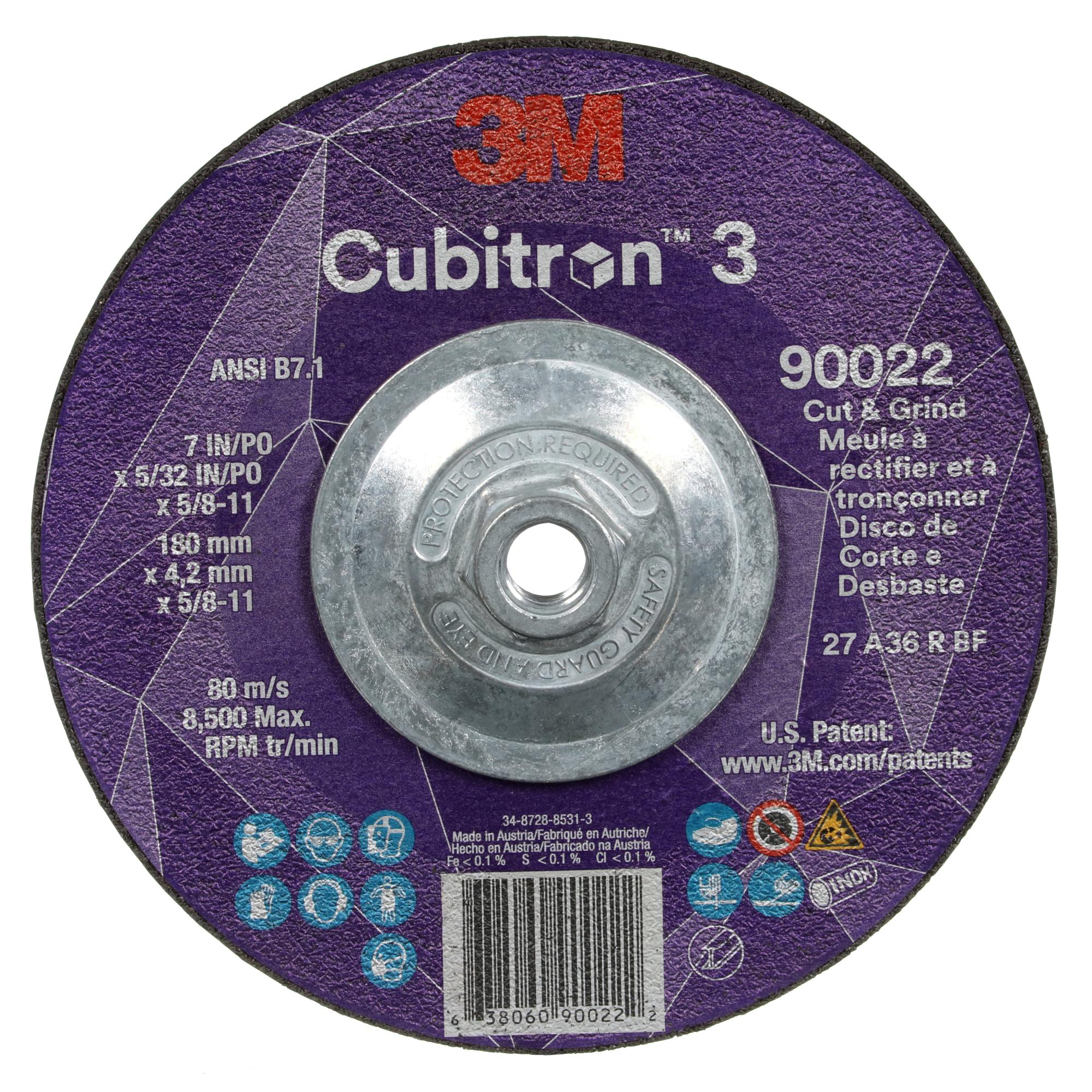 3M Cubitron 3 Cut and Grind Wheel, 90022, 36+, T27, 7 in x 5/32 in x5/8 in-11