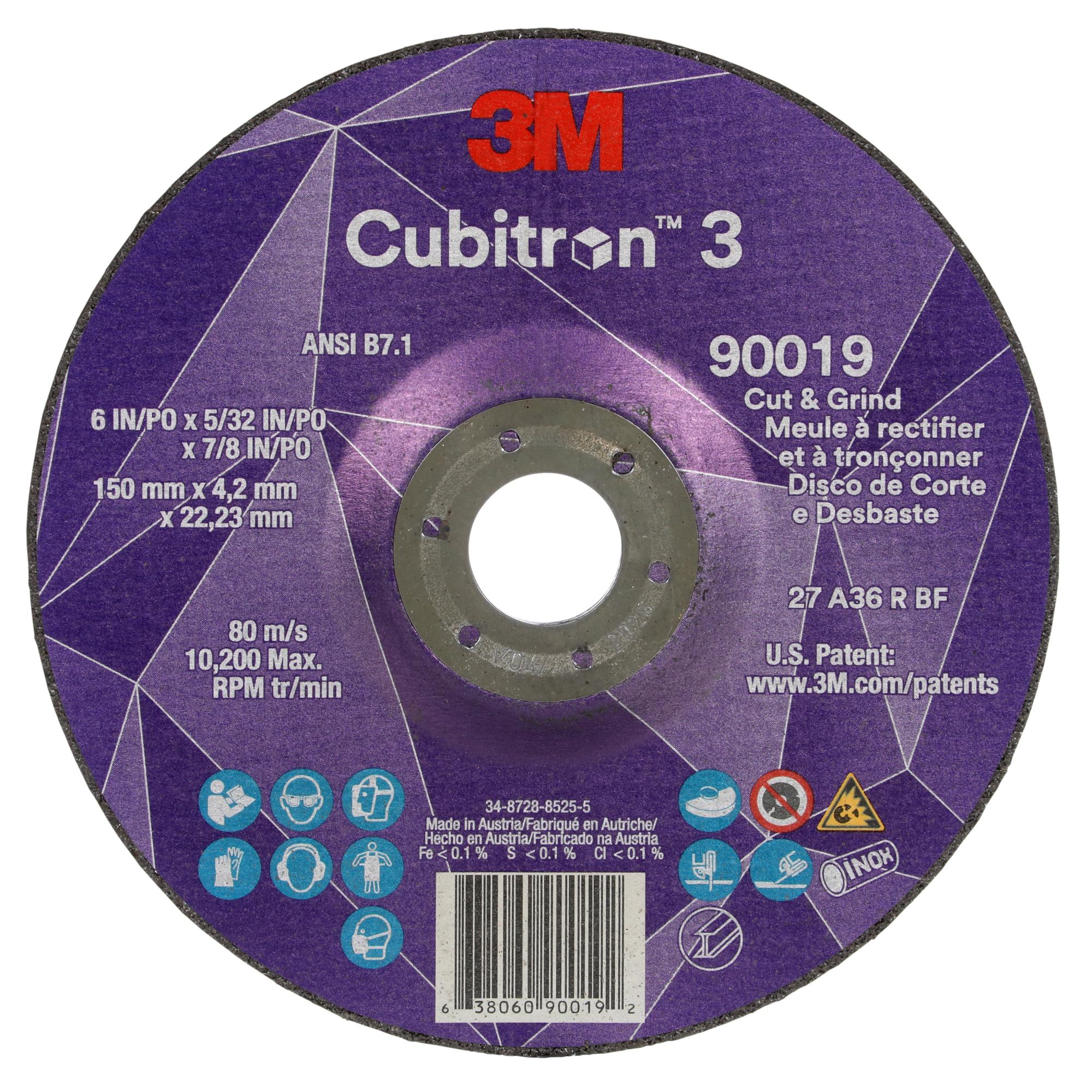 3M Cubitron 3 Cut and Grind Wheel, 90019, 36+, T27, 6 in x 5/32 in x7/8 in on Sale