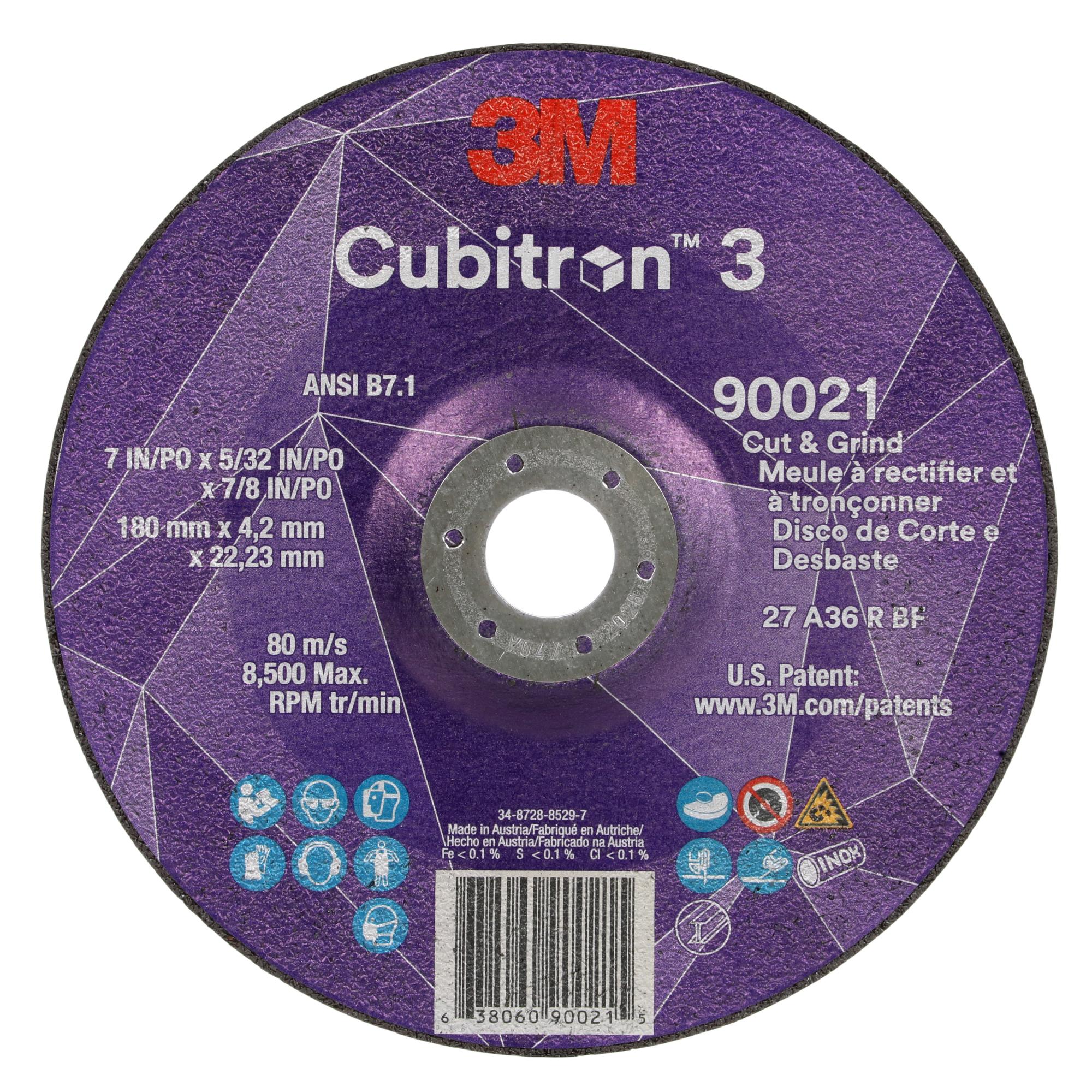 3M Cubitron 3 Cut and Grind Wheel, 90021, 36+, T27, 7 in x 5/32 in x7/8 in