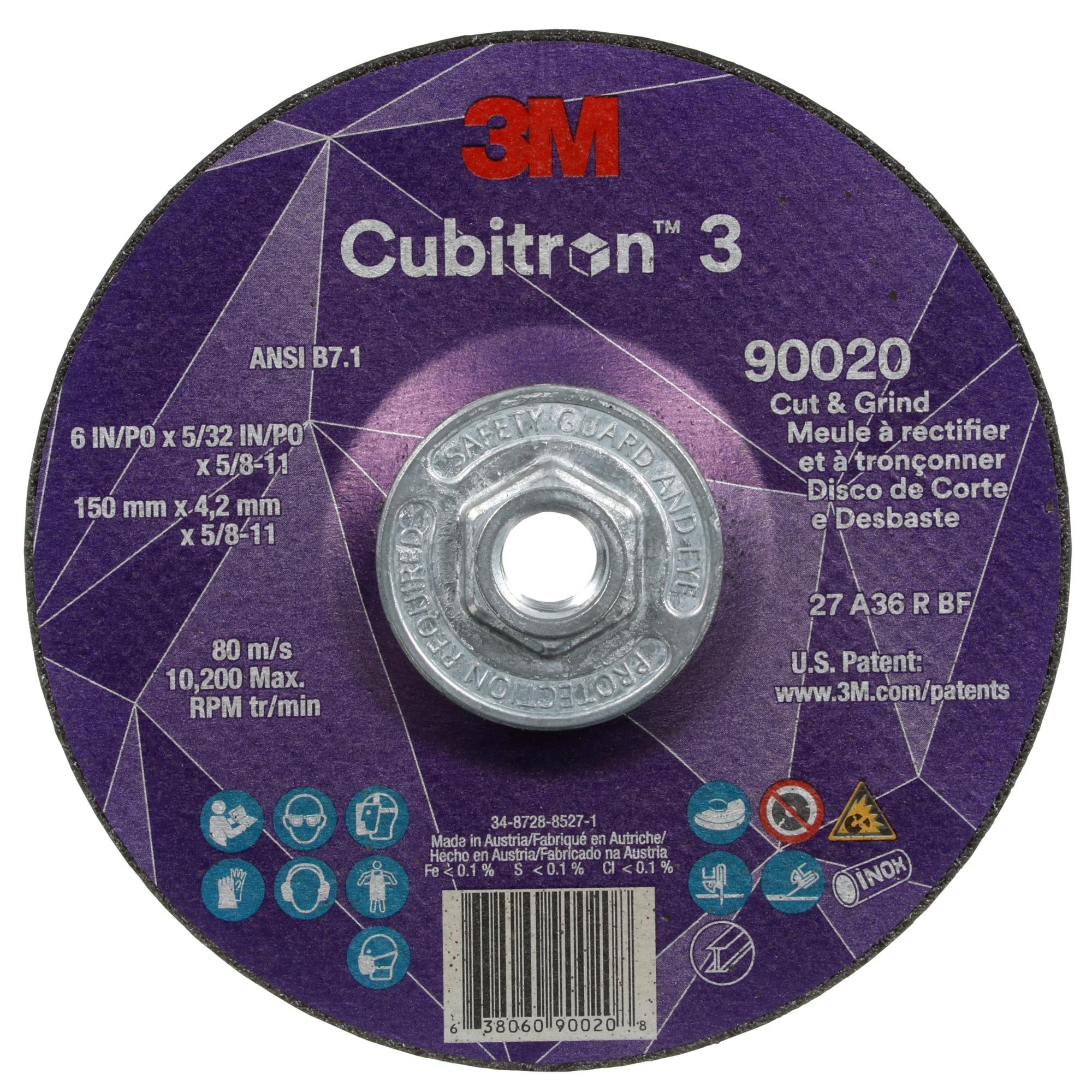 3M Cubitron 3 Cut and Grind Wheel, 90020, 36+, T27, 6 in x 5/32 in x5/8 in-11