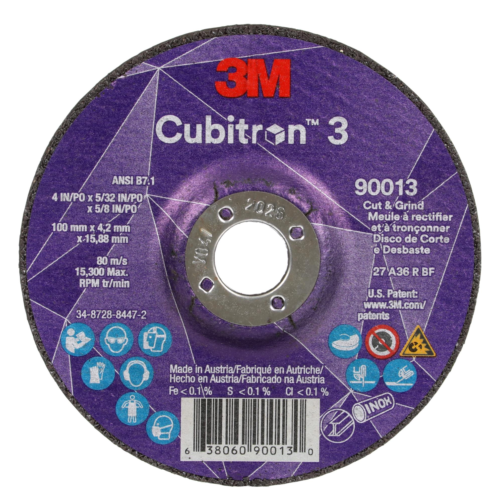 3M Cubitron 3 Cut and Grind Wheel, 90013, 36+, T27, 4 in x 5/32 in x5/8 in