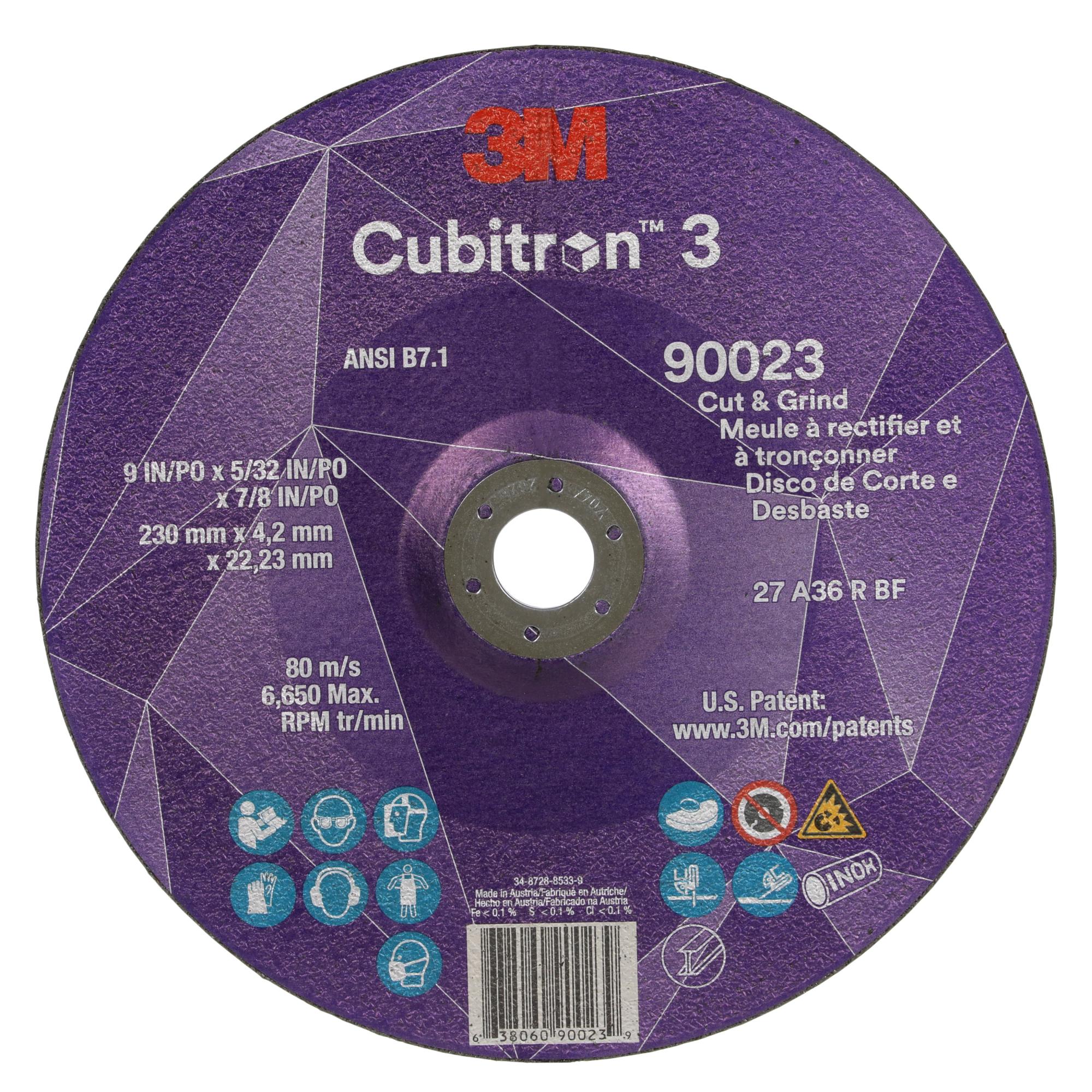3M Cubitron 3 Cut and Grind Wheel, 90023, 36+, T27, 9 in x 5/32 in x7/8 in