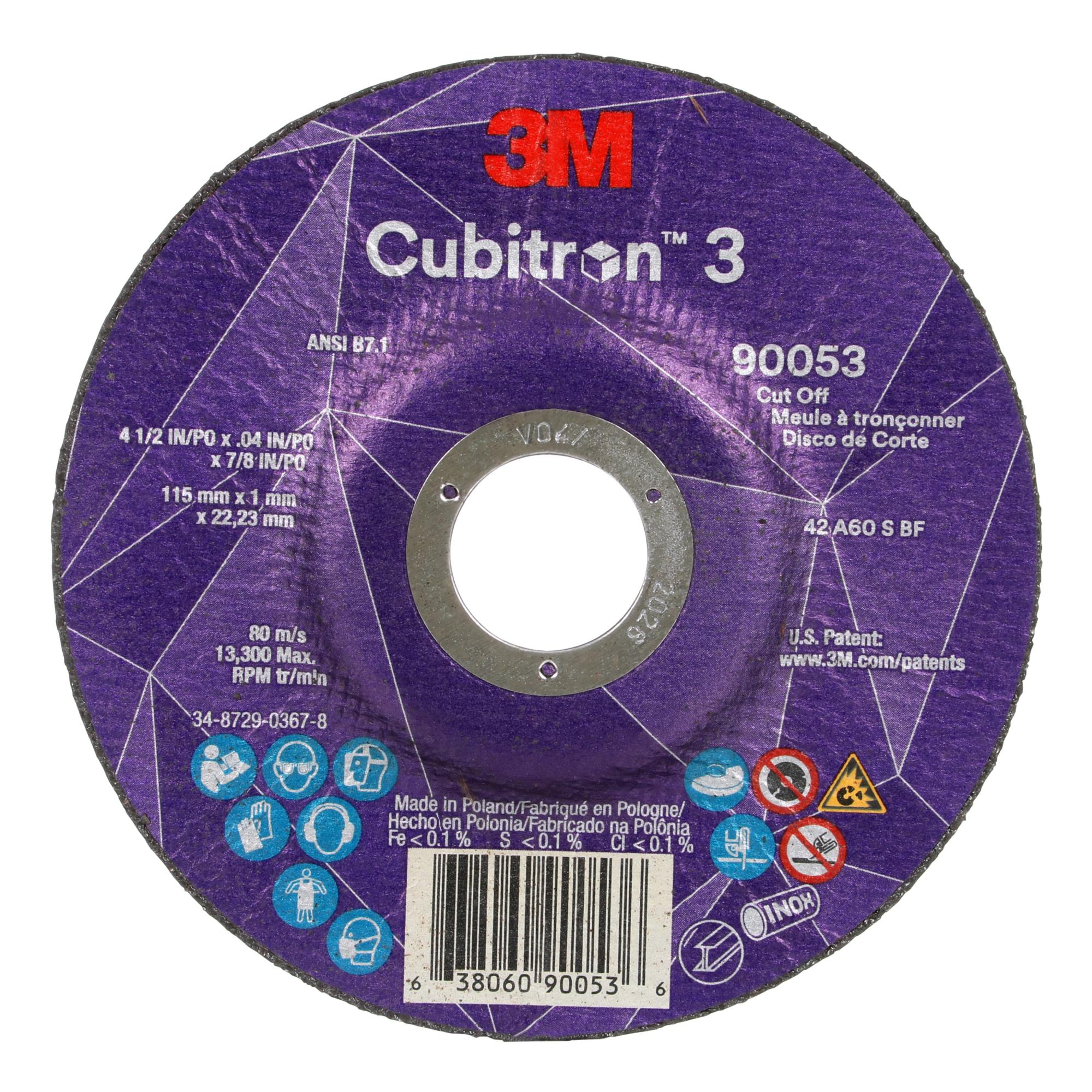 3M Cubitron 3 Cut-Off Wheel, 90053, 60+, T27, 4-1/2 in x 0.04 in x 7/8in