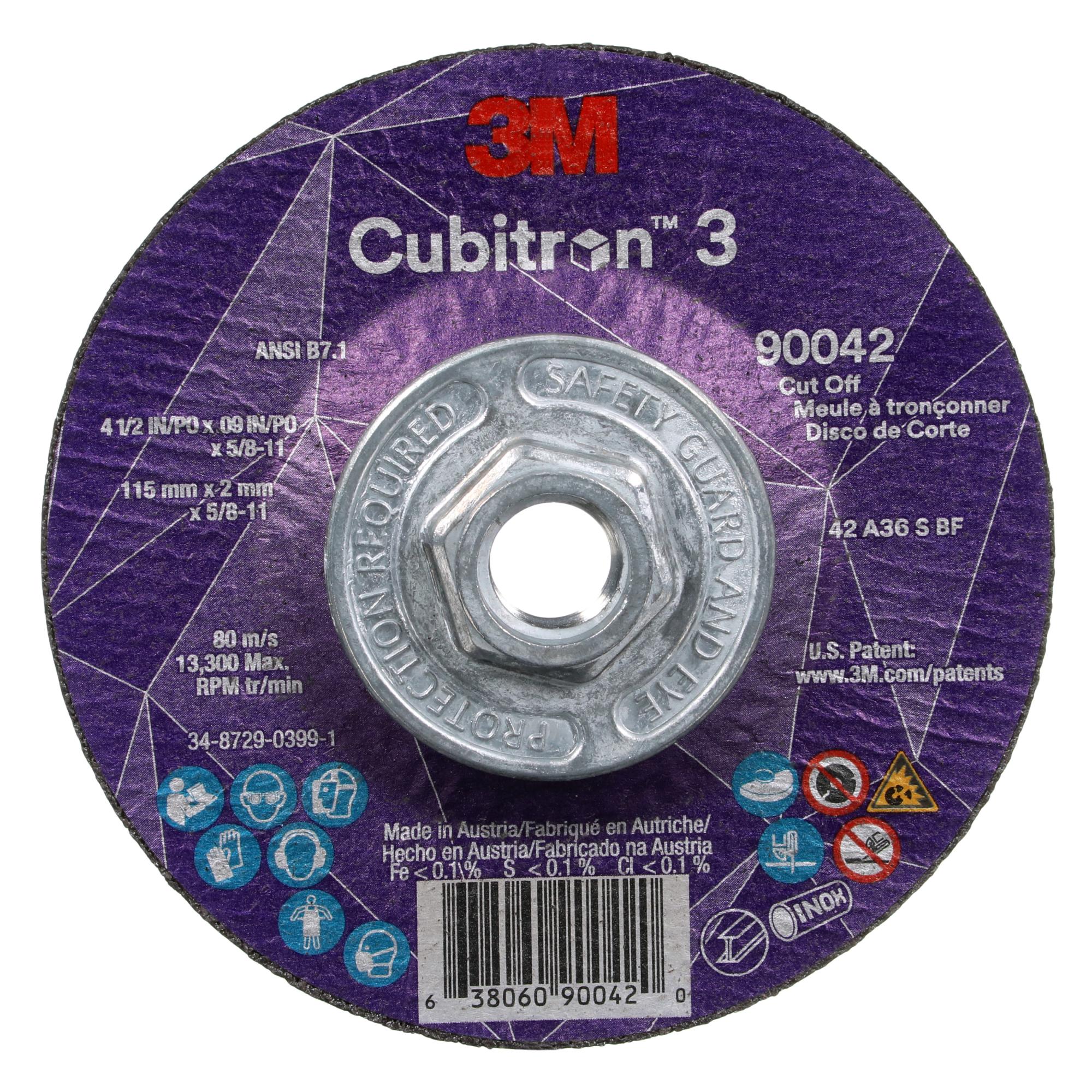 3M Cubitron 3 Cut-Off Wheel, 90042, 36+, T27, 4-1/2 in x 0.09 in x 5/8in-11