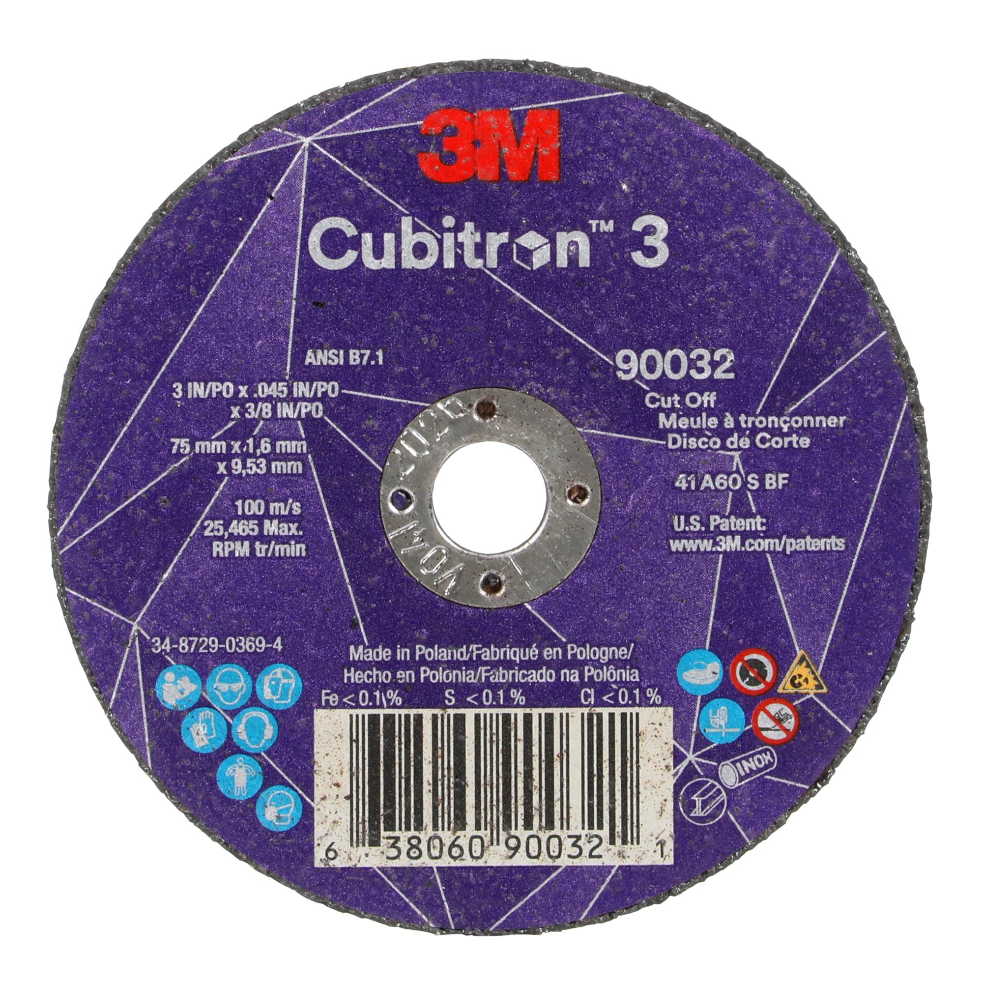 3M Cubitron 3 Cut-Off Wheel, 90032, 60+, T1, 3 in x 0.045 in x 3/8 in Online