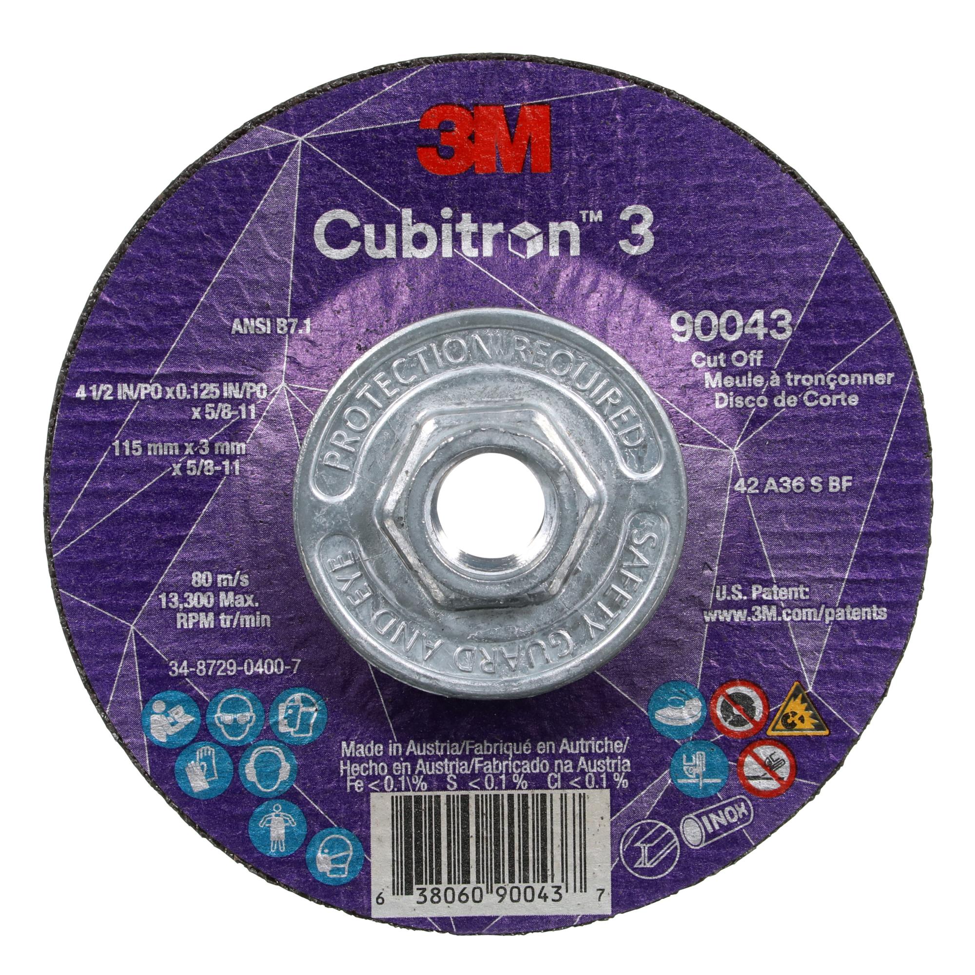 3M Cubitron 3 Cut-Off Wheel, 90043, 36+, T27, 4-1/2 in x 0.125 in x5/8 in-11