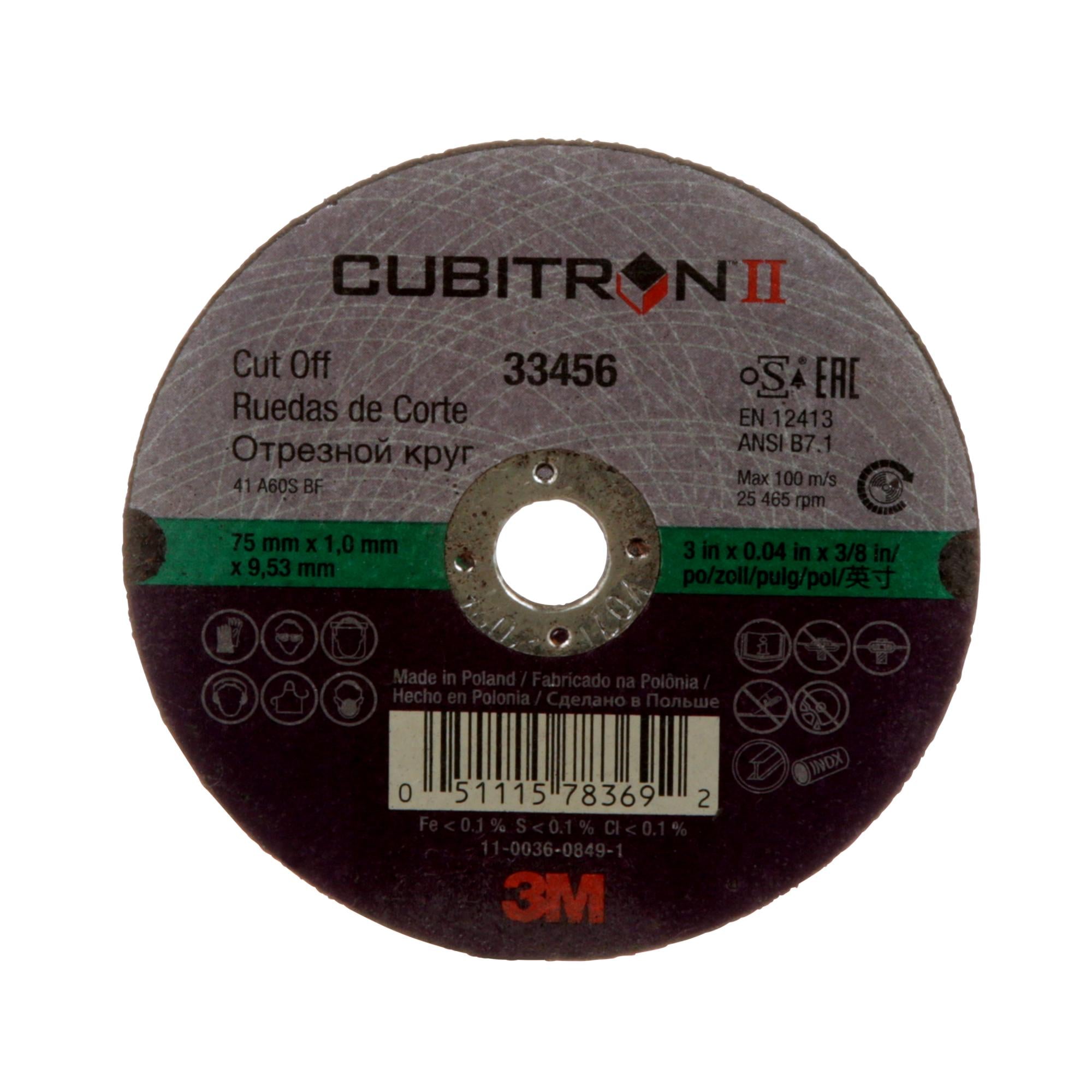 3M Cubitron II Cut-Off Wheel, 33456, 75 mm x 1 mm x 9.53 mm on Sale