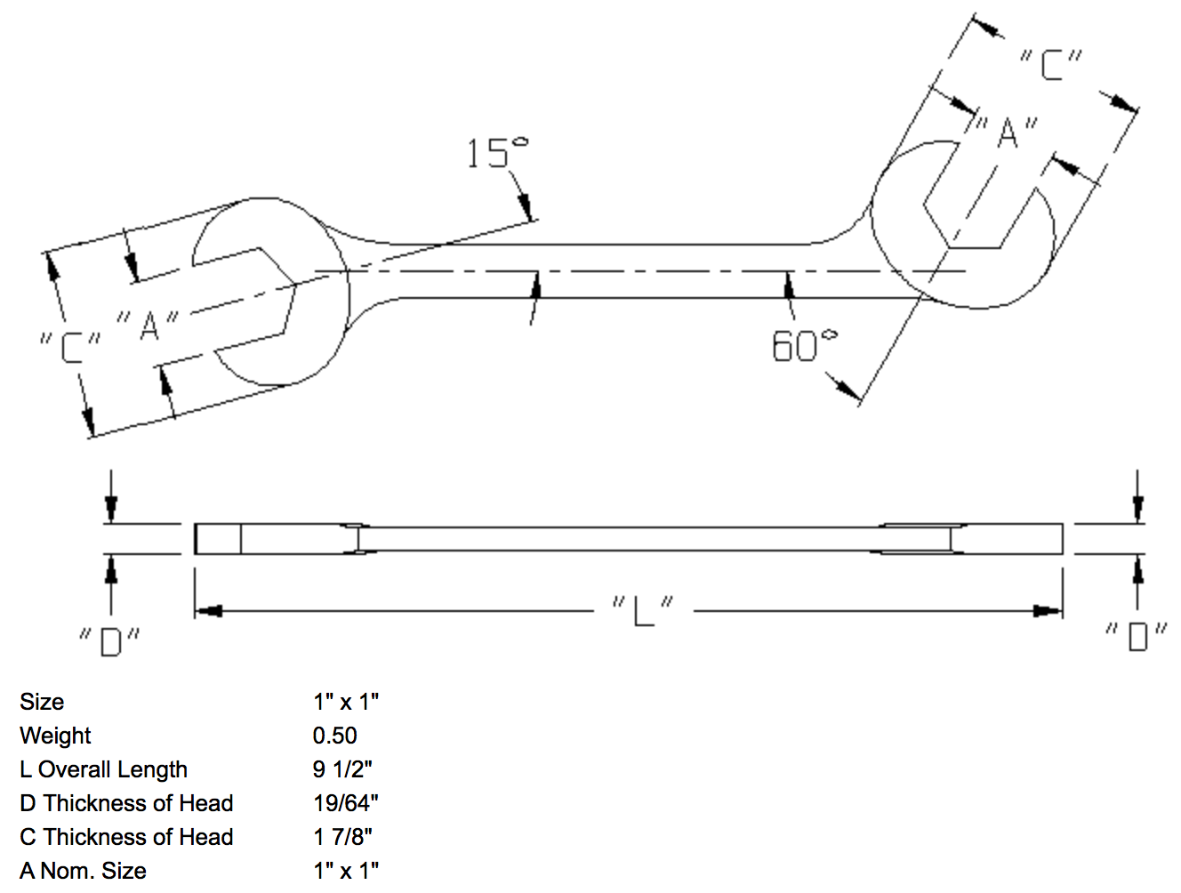 1″ x 1″ Open End Wrench Double Angle 15 & 60 Degree (1382WR) Online