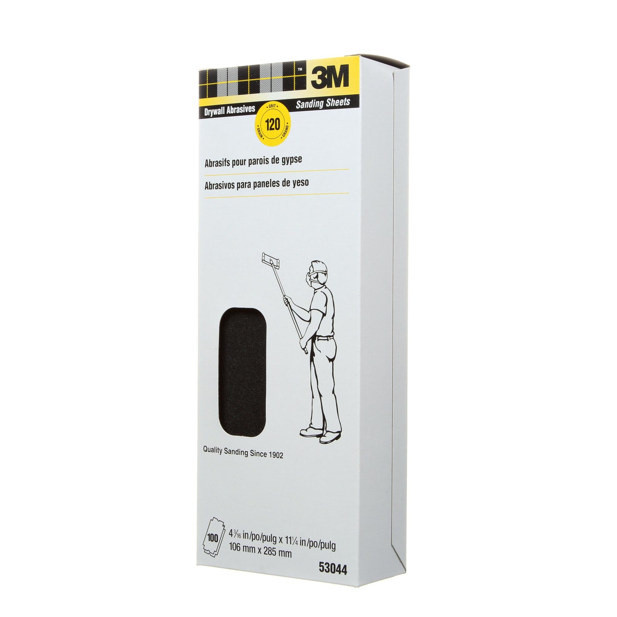 3M Drywall Sanding Sheet 53044, 120 Grit, 4 3/16 in x 11 1/4 in, 100 shts/pk