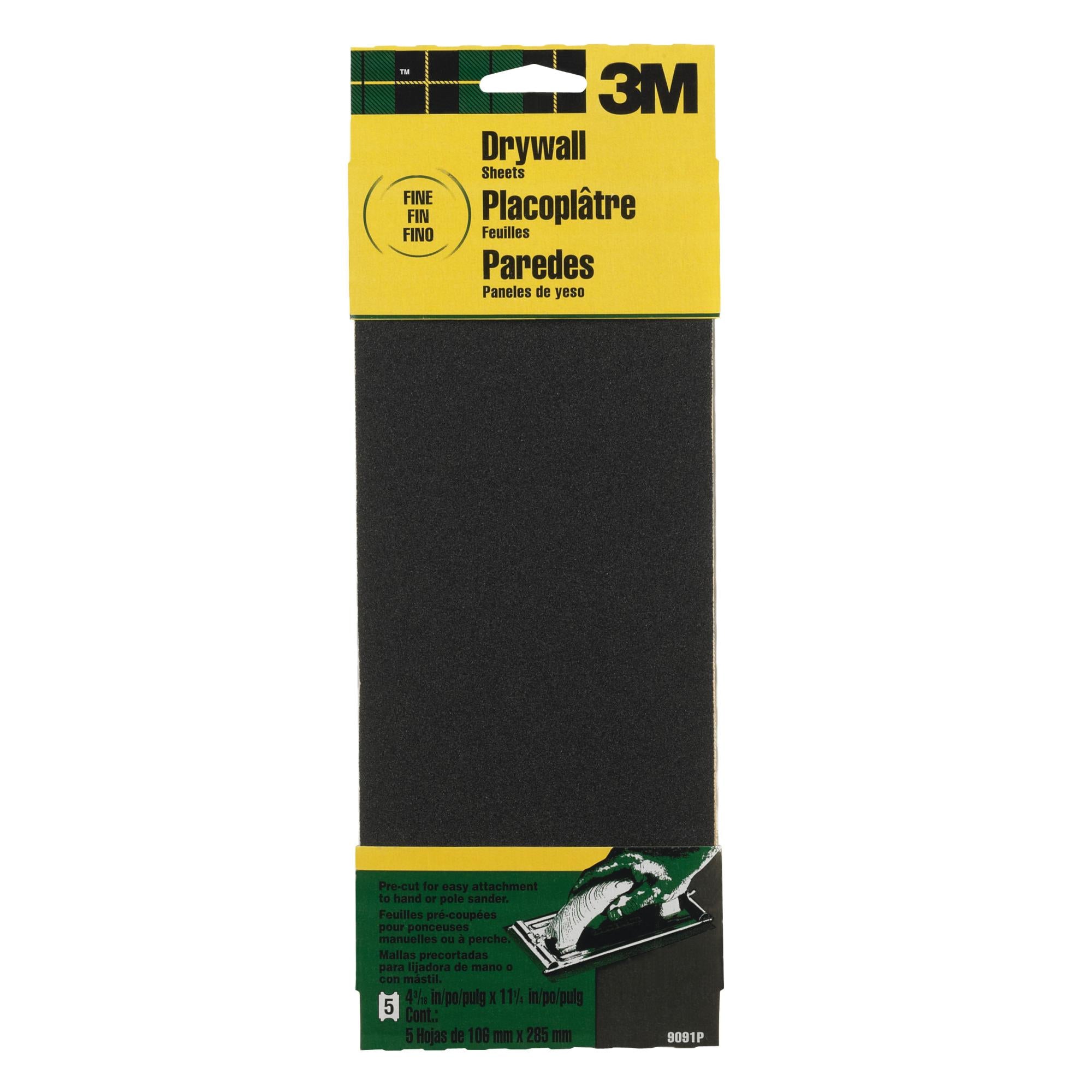 3M Drywall Sanding Sheets 9091DC-NA 4 3/16 in x 11 1/4 in x in, Finegrit, 5/pk