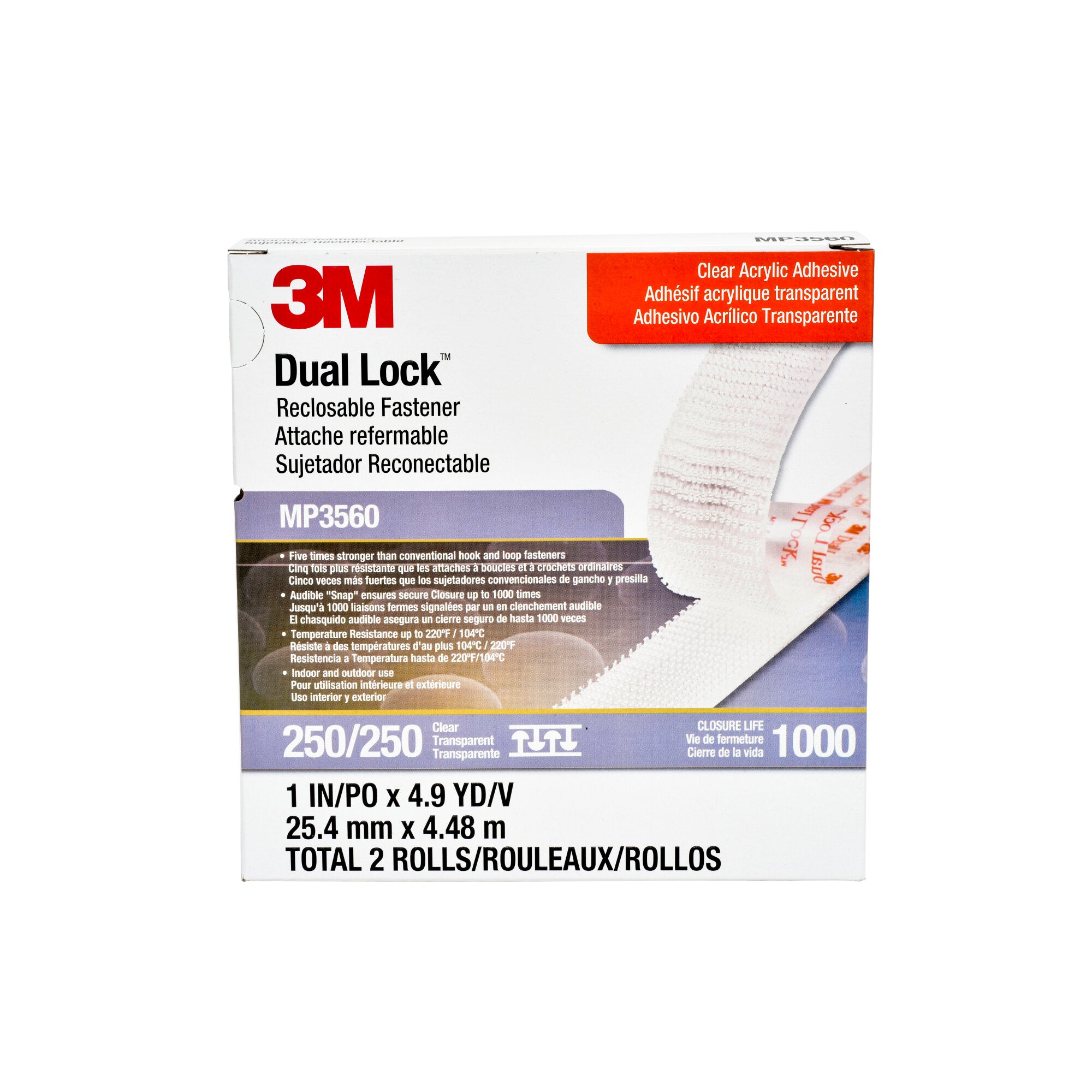 3M Dual Lock Reclosable Fastener MP3560, Clear, 1 in x 5 yd, Type 250,2 per pack on Sale